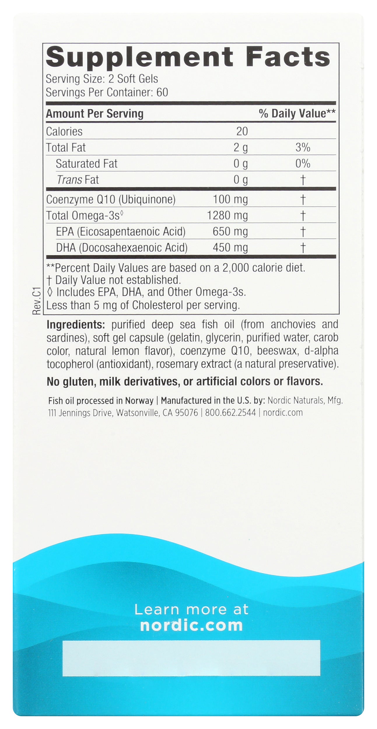 Nordic Naturals Ultimate Omega + CoQ10 120 Soft Gels Back