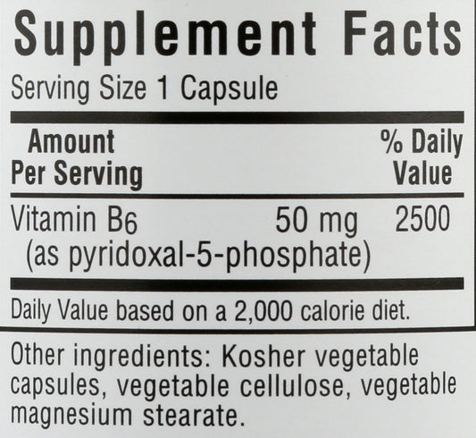 Bluebonnet P5P 50mg 90 Vegetable Capsules Back of Bottle