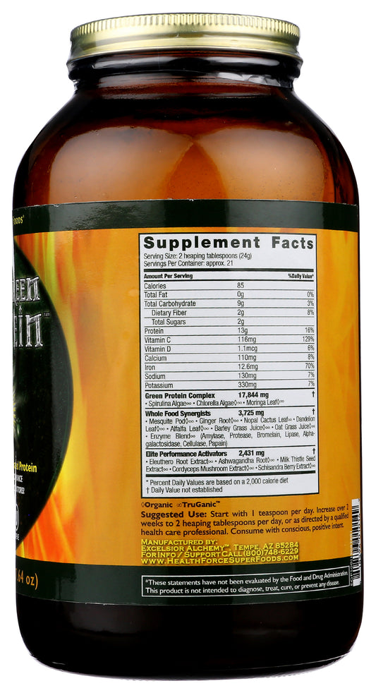 HealthForce SuperFoods Elite Green Protein Powder 500g Back of Bottle