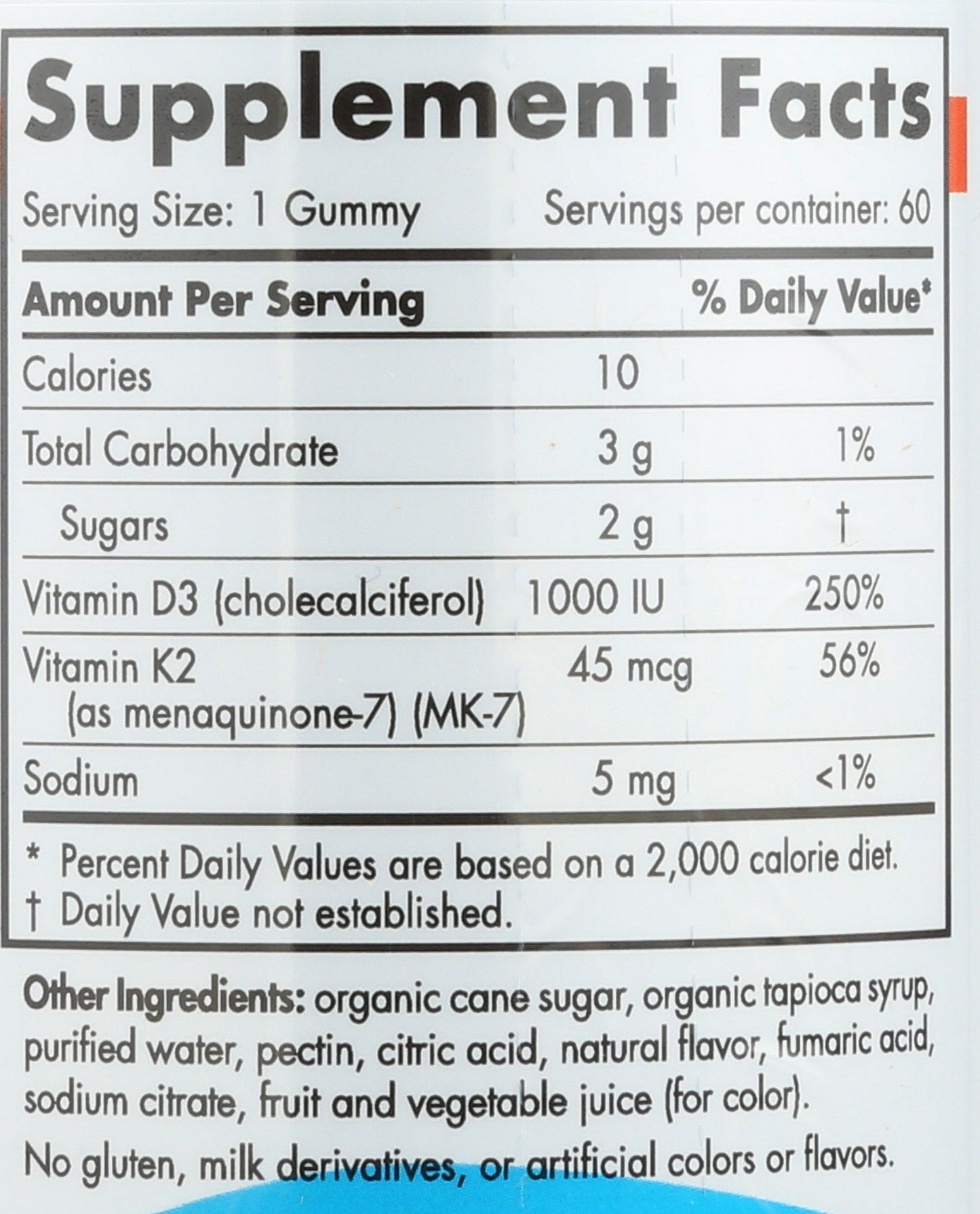 Nordic Naturals Vitamin D3 + K2 Gummies 60 Gummies Back of Bottle