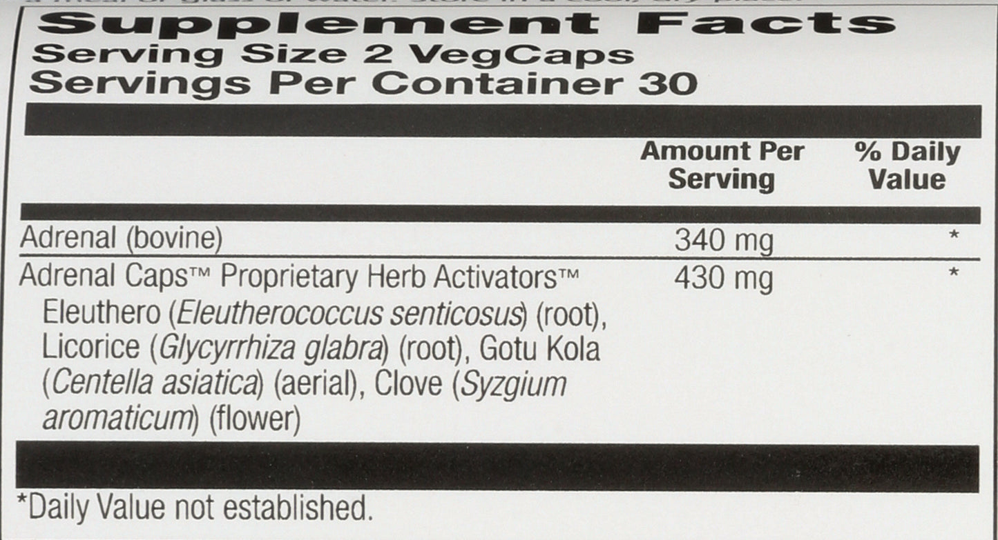 Solaray Freeze-Dried Adrenal Caps with Herb Activators 60 VegCaps Back of Bottle