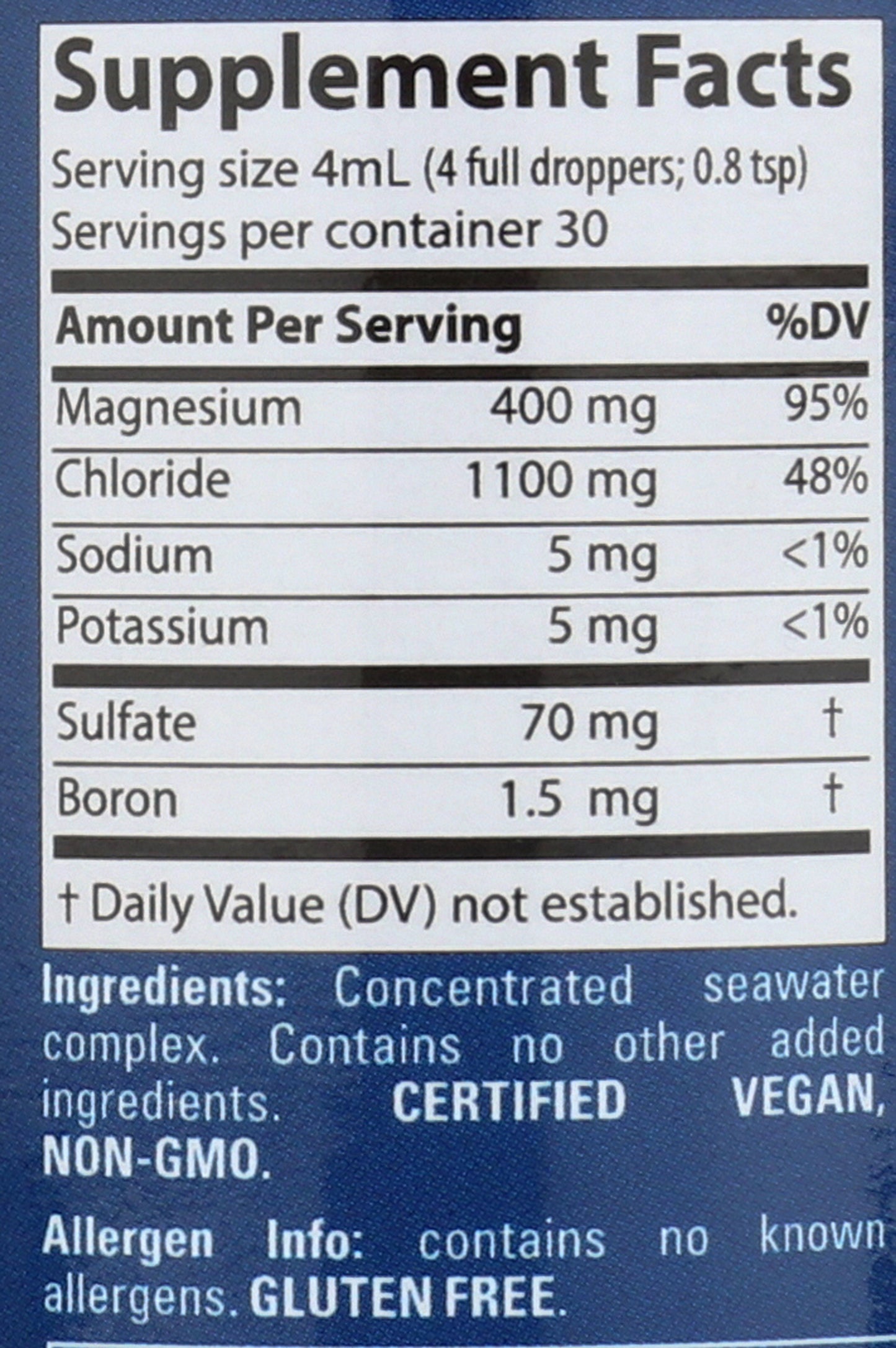 Trace Minerals Mega-Mag 400mg 4 Fl. Oz. Back of Bottle
