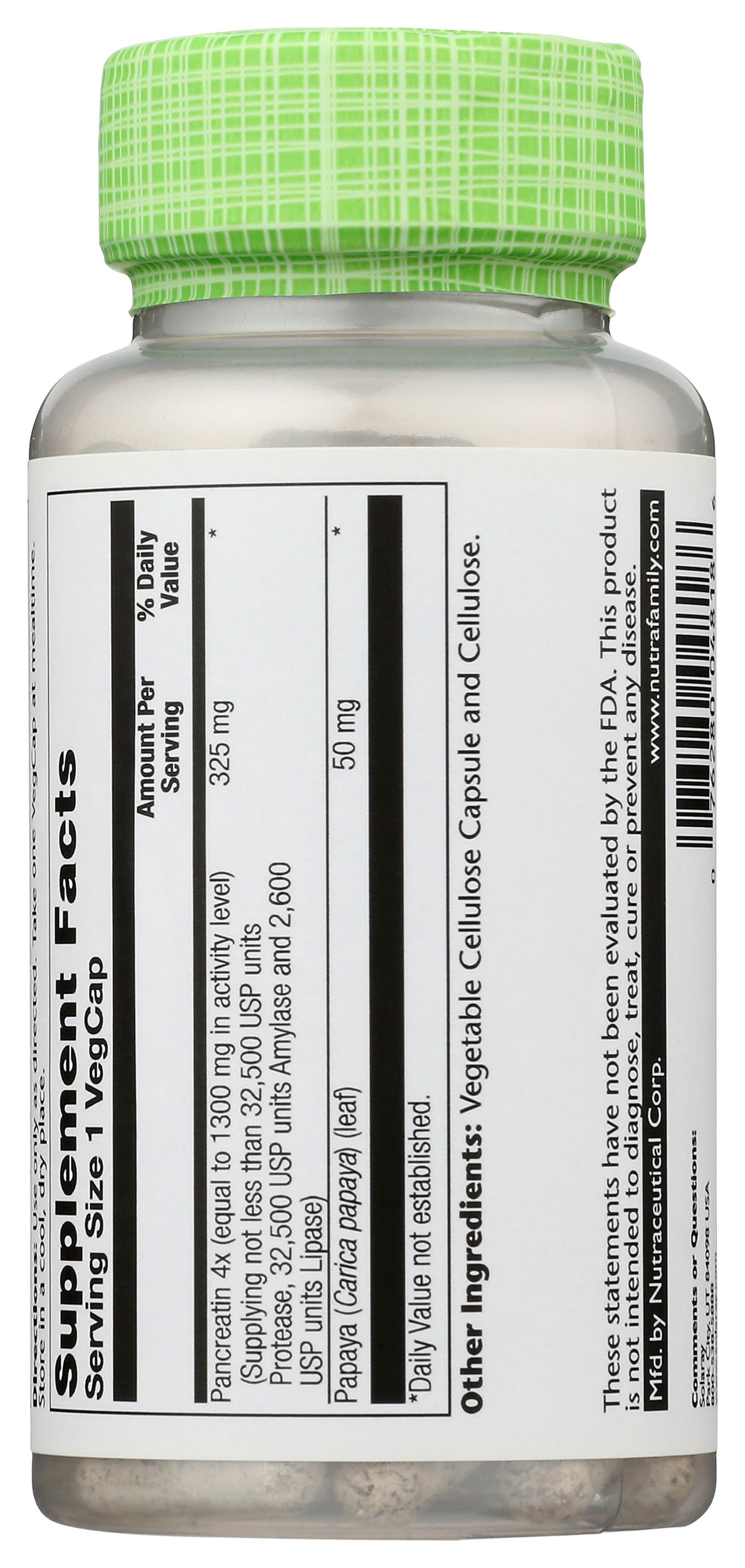 Solaray Pancreatin 1300 90 VegCaps Back