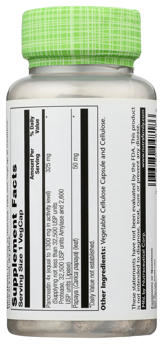 Solaray Pancreatin 1300 90 VegCaps Back