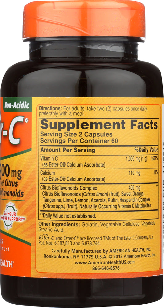 American Health Ester-C 500mg 120 Capsules Back of Bottle