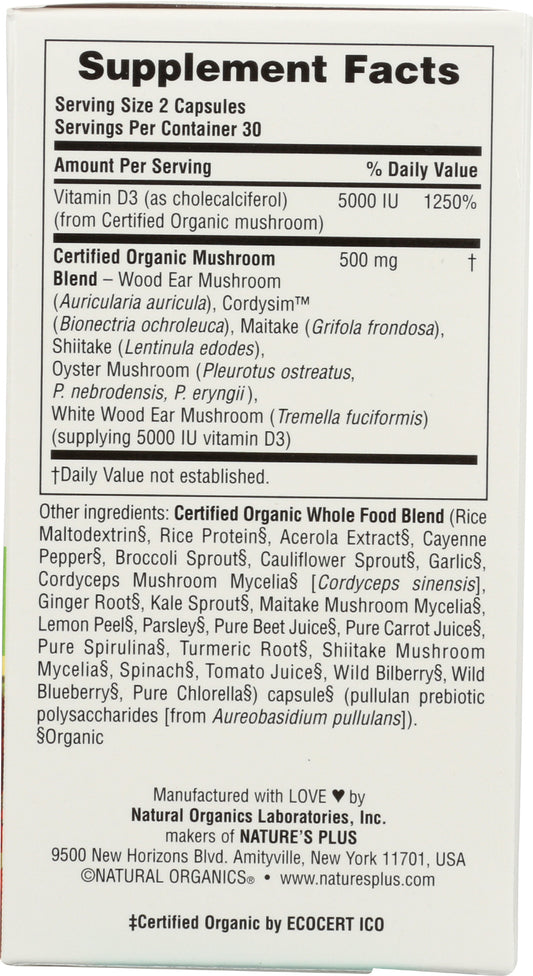 NaturesPlus Source of Life Garden Vitamin D3 60 Vegan Capsules Back of Box