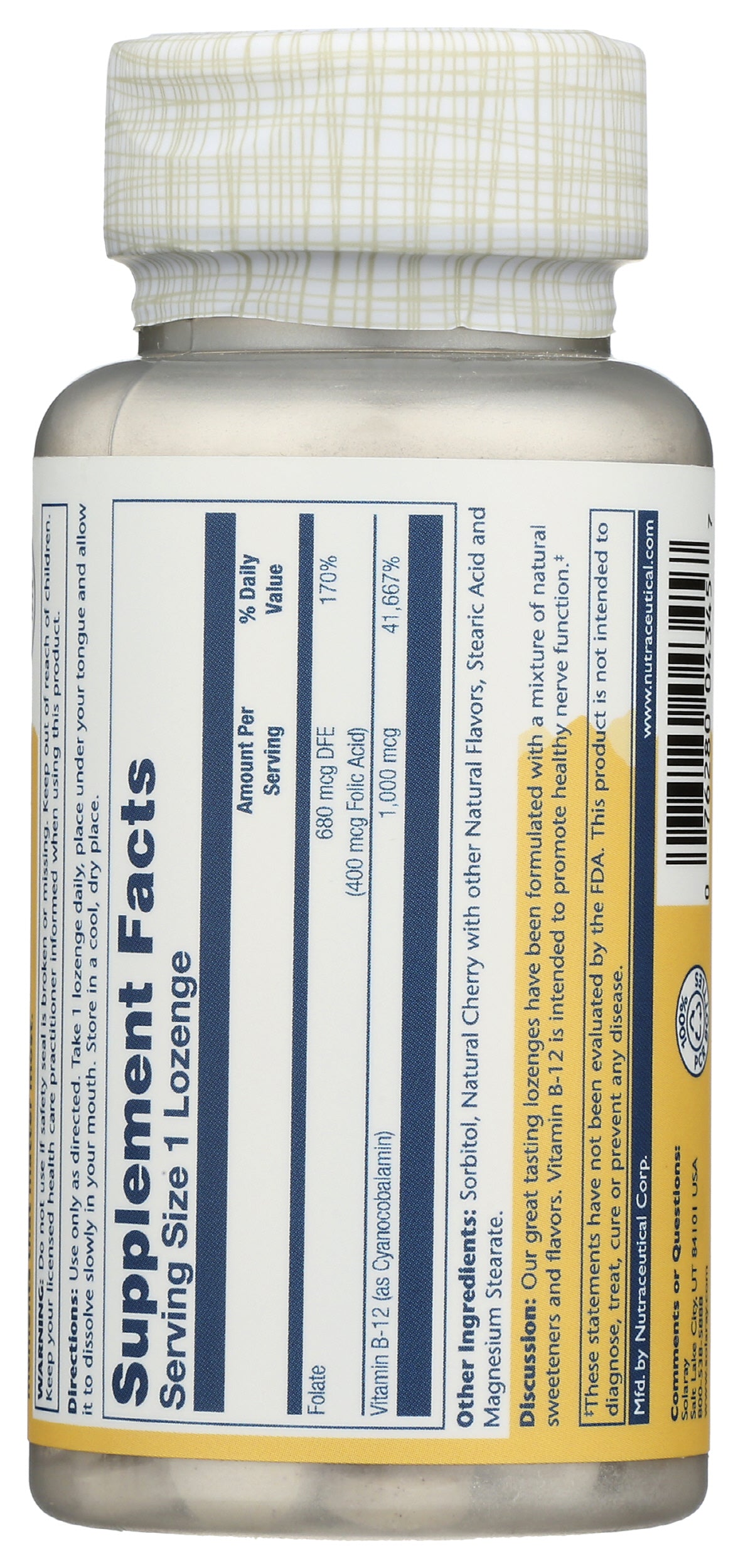 Solaray Vitamin B-12 with Folic Acid 90 Lozenges