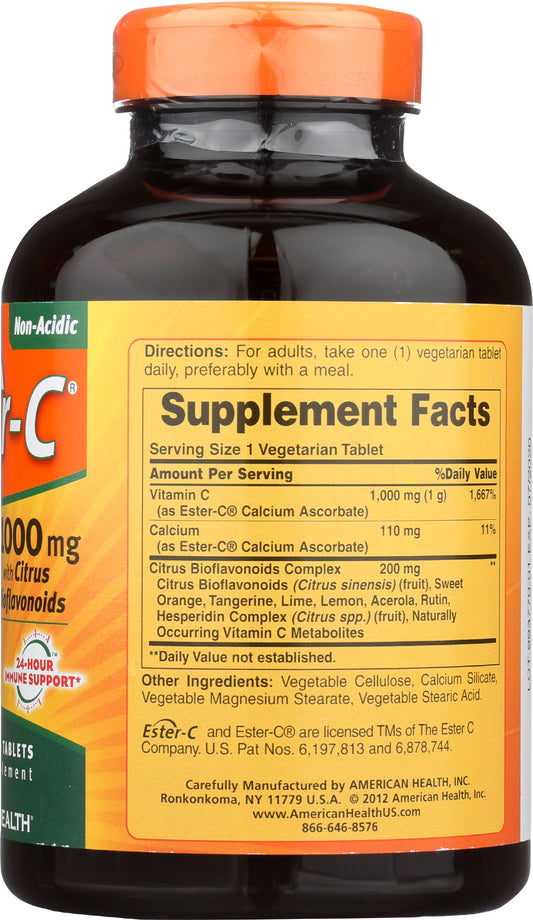 American Health Ester-C 1000mg 180 Vegetarian Capsules Back of Bottle