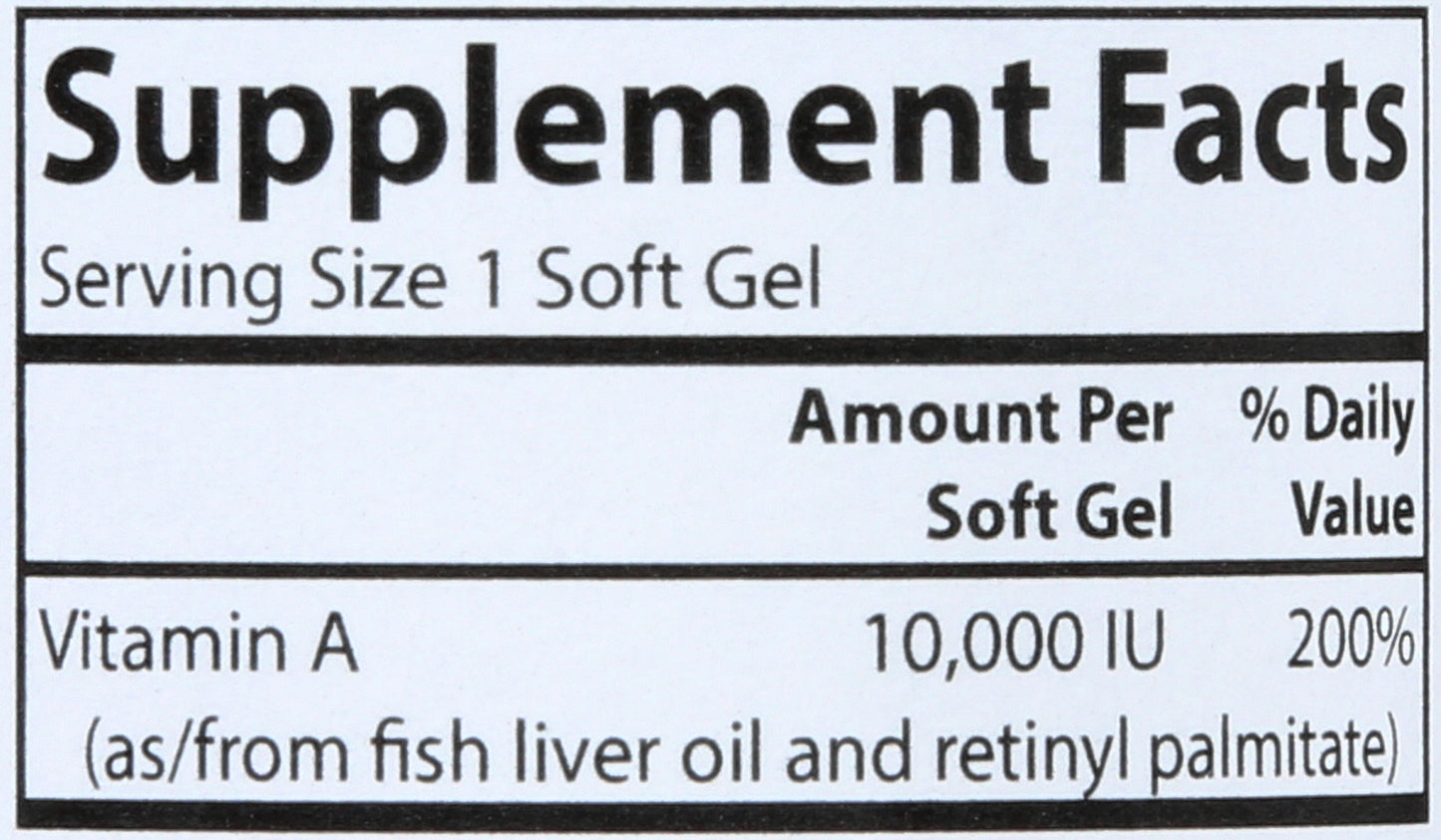 Carlson Vitamin A 10,000 IU 100 Soft Gels Back of Bottle