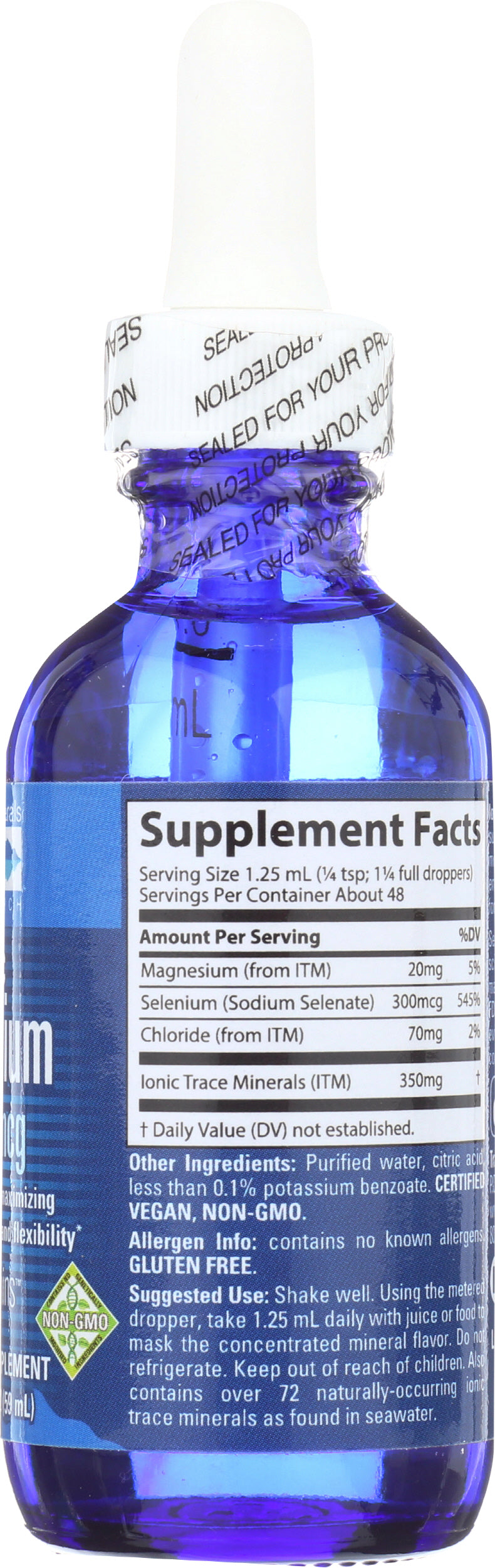Trace Minerals Selenium 300mcg 2 Fl. Oz. Back of Bottle