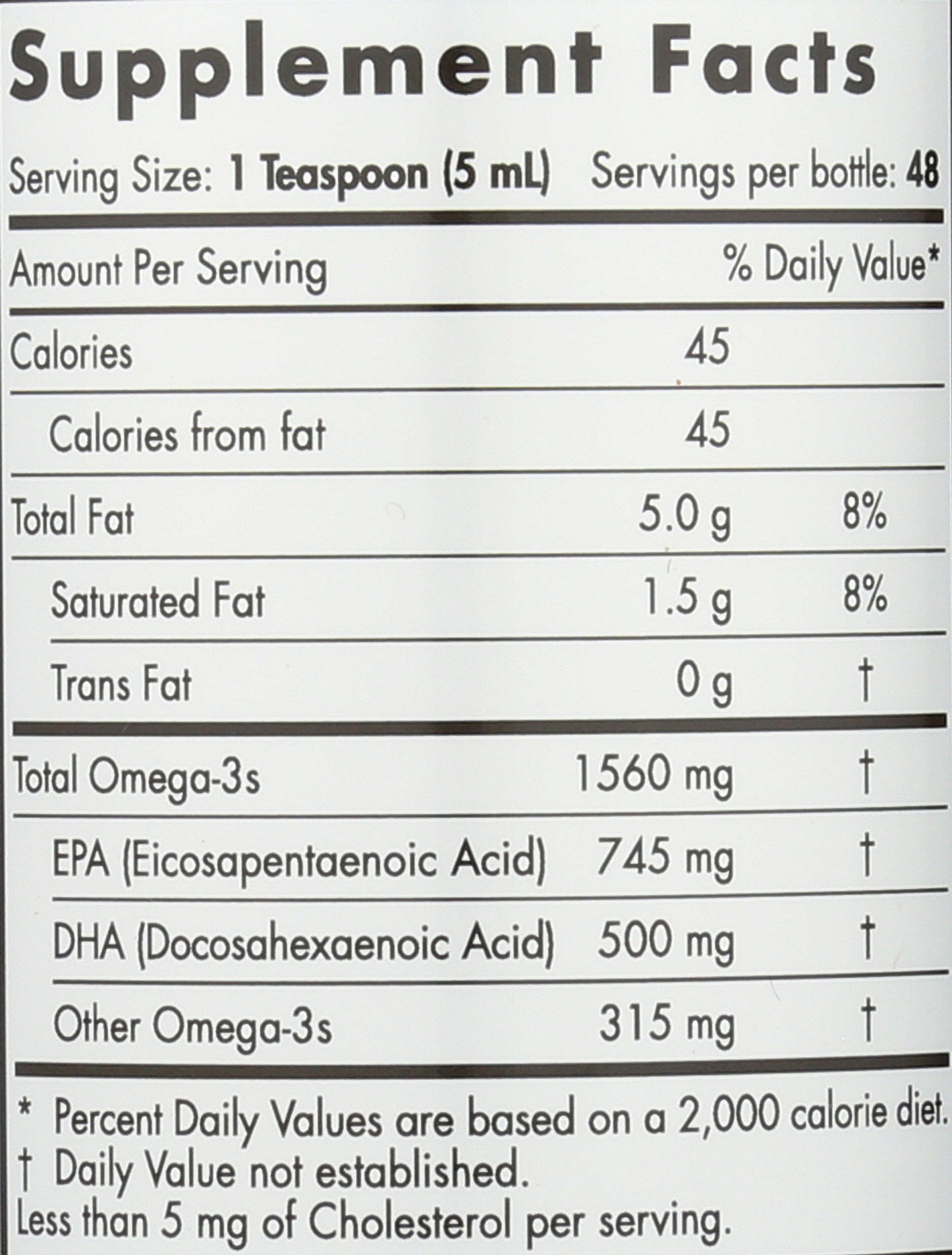 Nordic Naturals Omega-3 1560mg 8 fl oz Back of Bottle