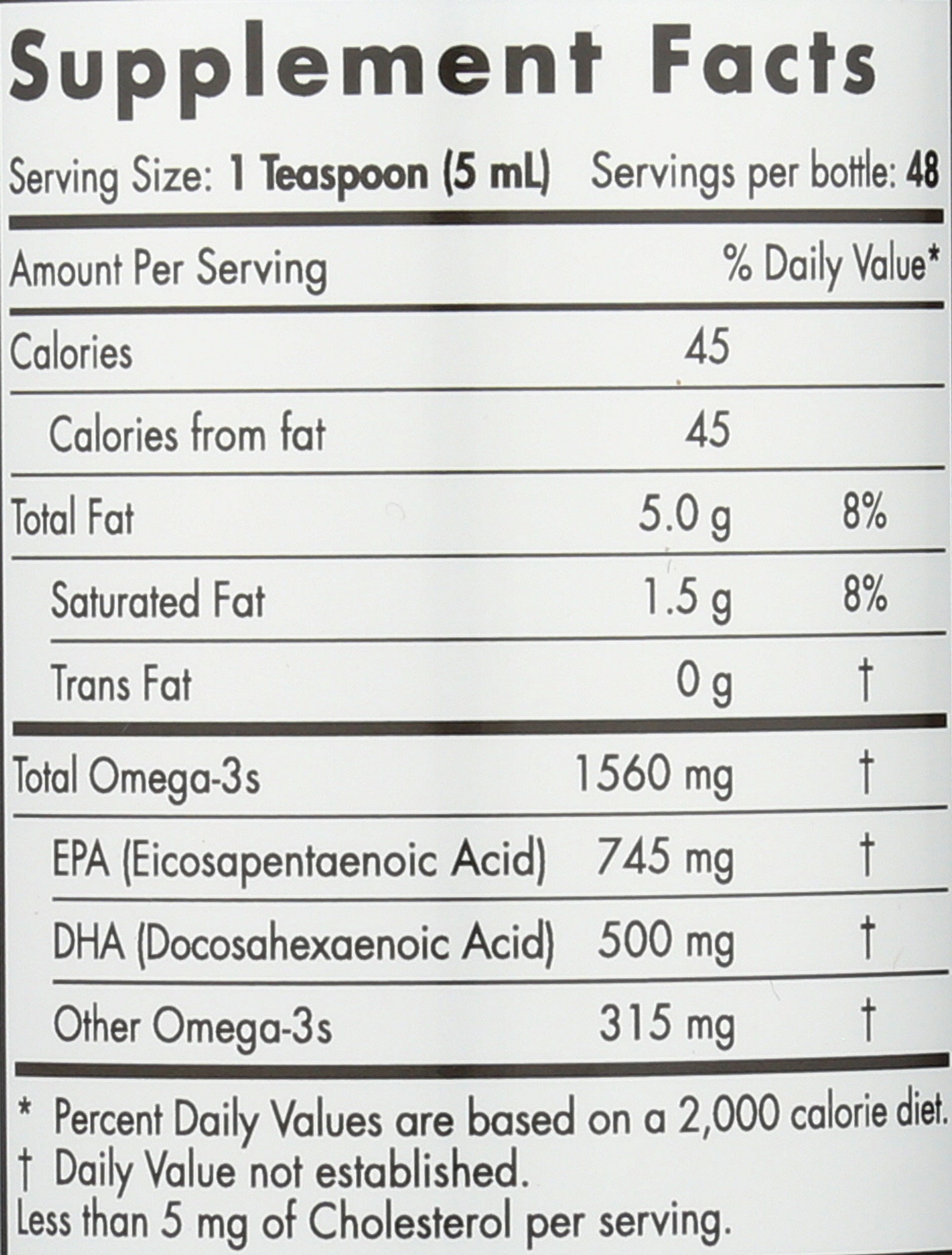 Nordic Naturals Omega-3 1560mg 8 fl oz Back of Bottle