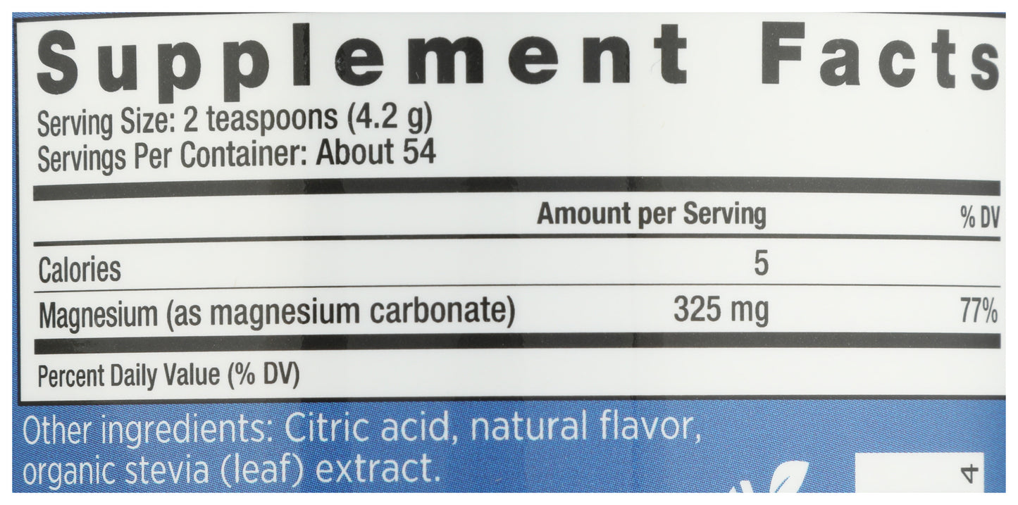Natural Vitality Calm Magnesium Supplement Cherry Flavor 8oz Back of Bottle