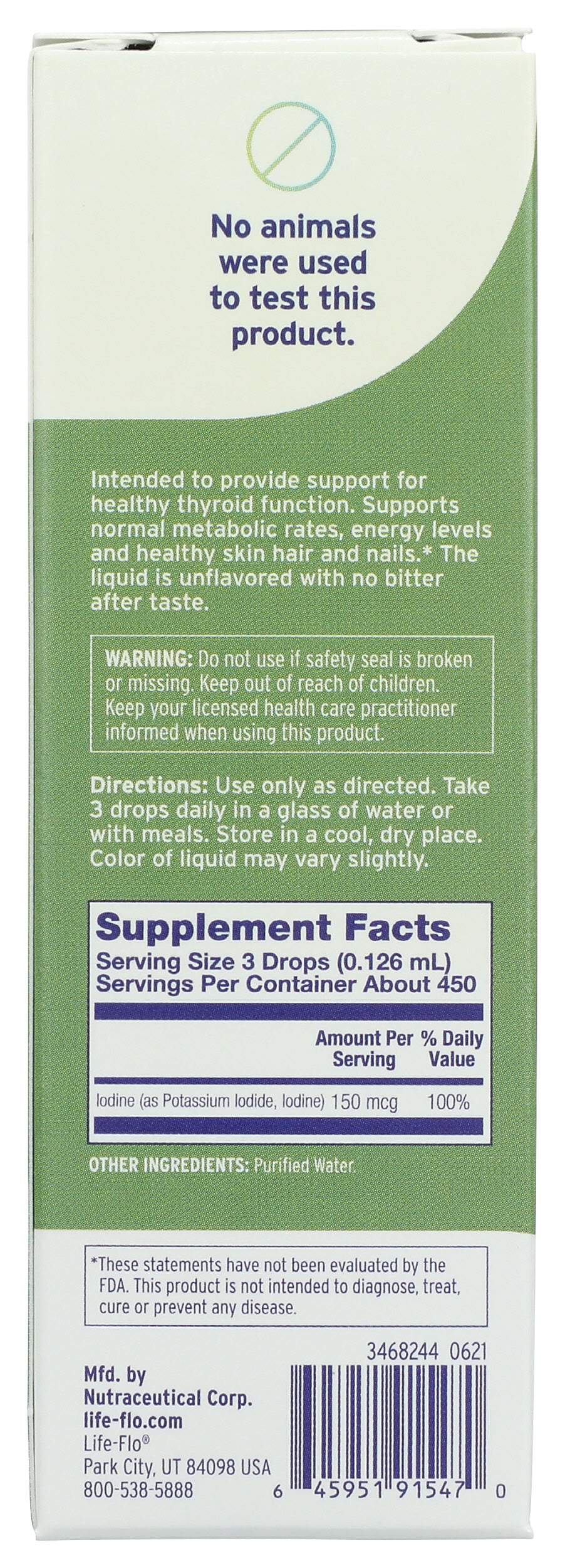 Life Flo Liquid Iodine Plus 2 Fl. Oz. Back of Box
