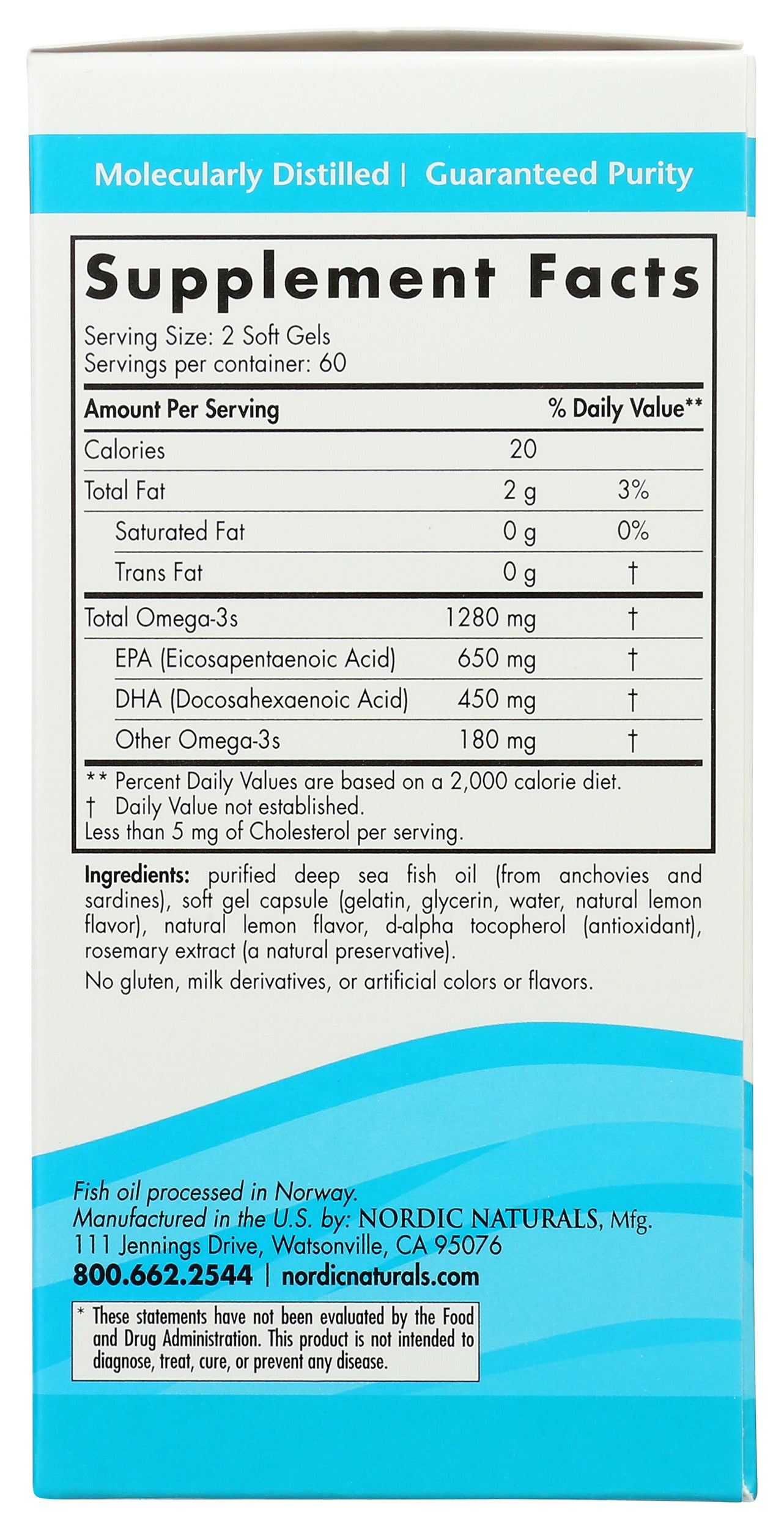 Nordic Naturals Ultimate Omega 1280mg 120 Soft Gels Back of Box