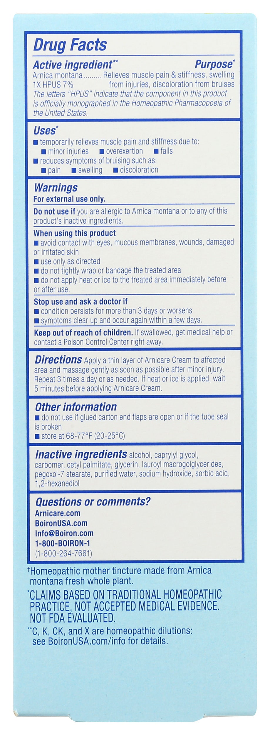 Boiron Arnicare Pain Relief Cream 4.2oz Back