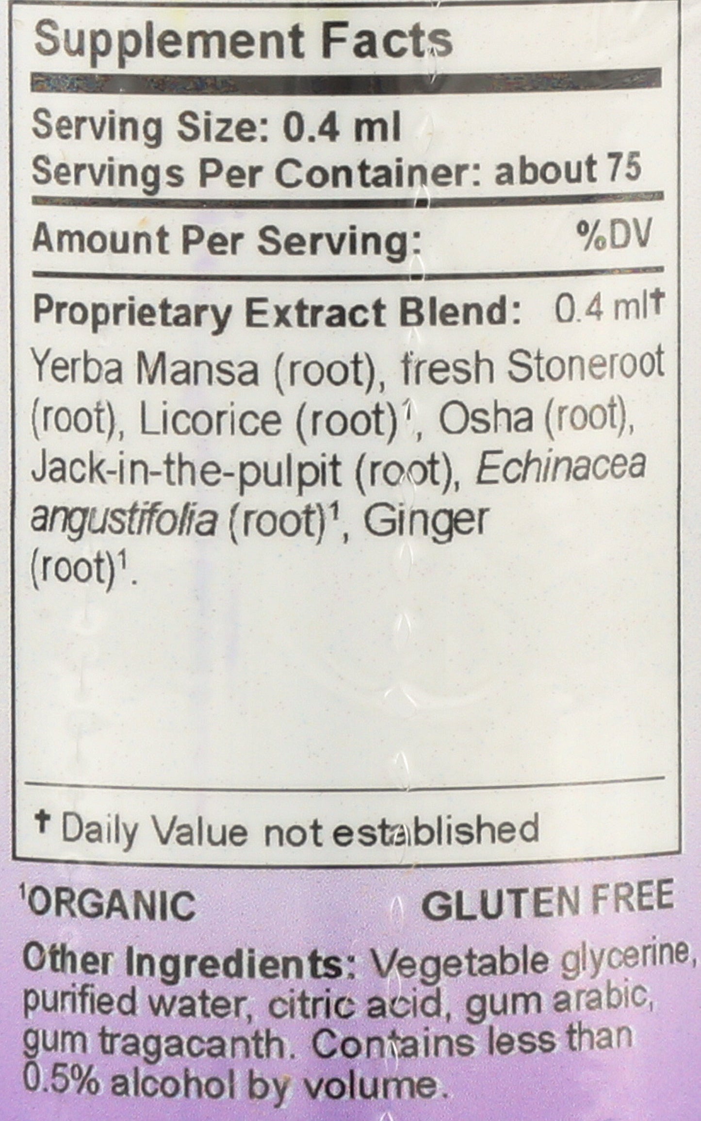 Herbs Etc. Singer's Professional Strength Throat Spray 1 fl oz Back of Bottle