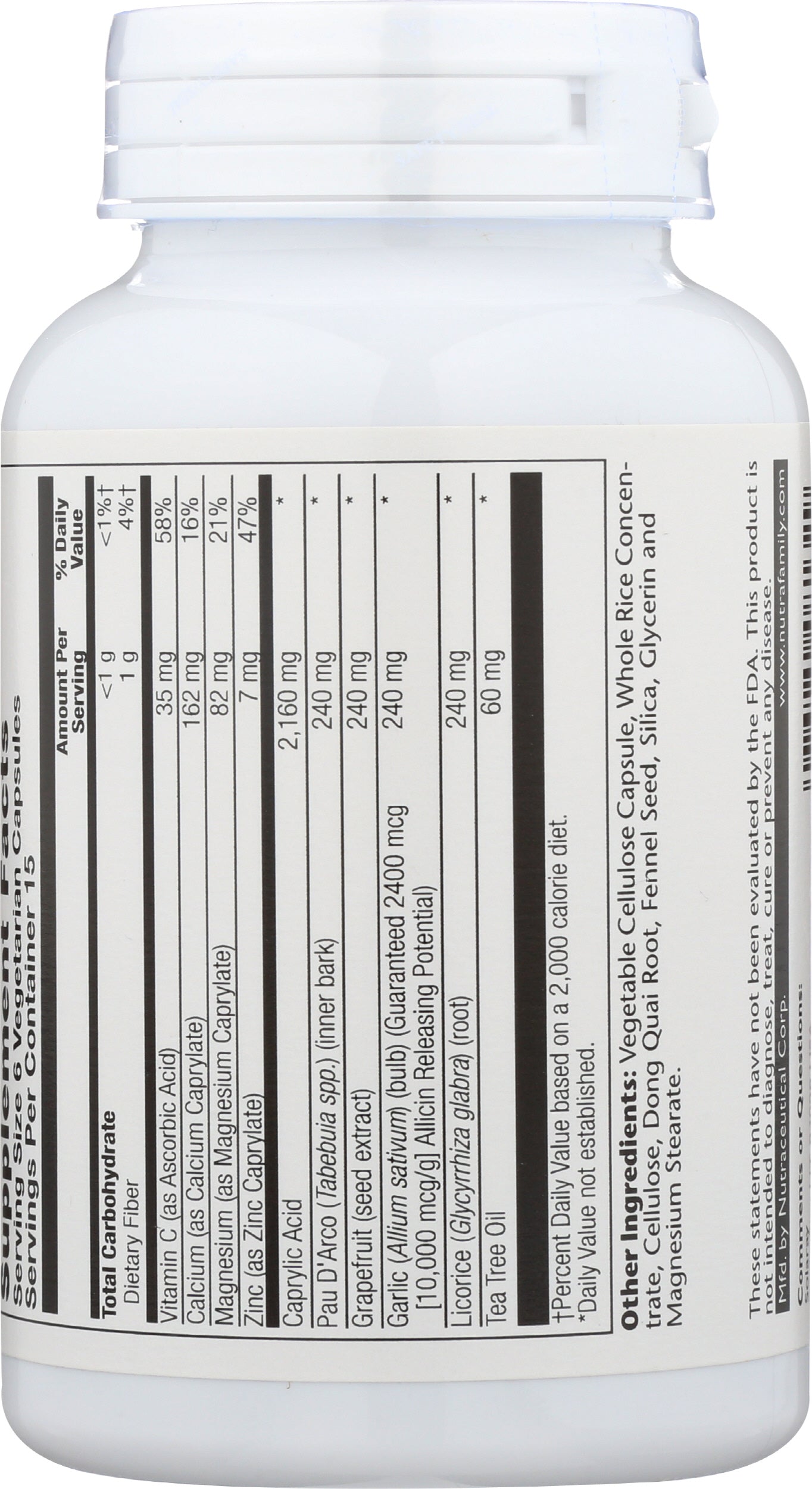 Solaray Yeast-Cleanse with Caprylic Acid, Pau D'Arco & Grapefruit 90 VegCaps Back