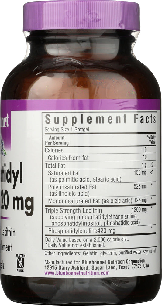 Bluebonnet Phosphatidyl Choline 420mg 60 Softgels Back of Bottle