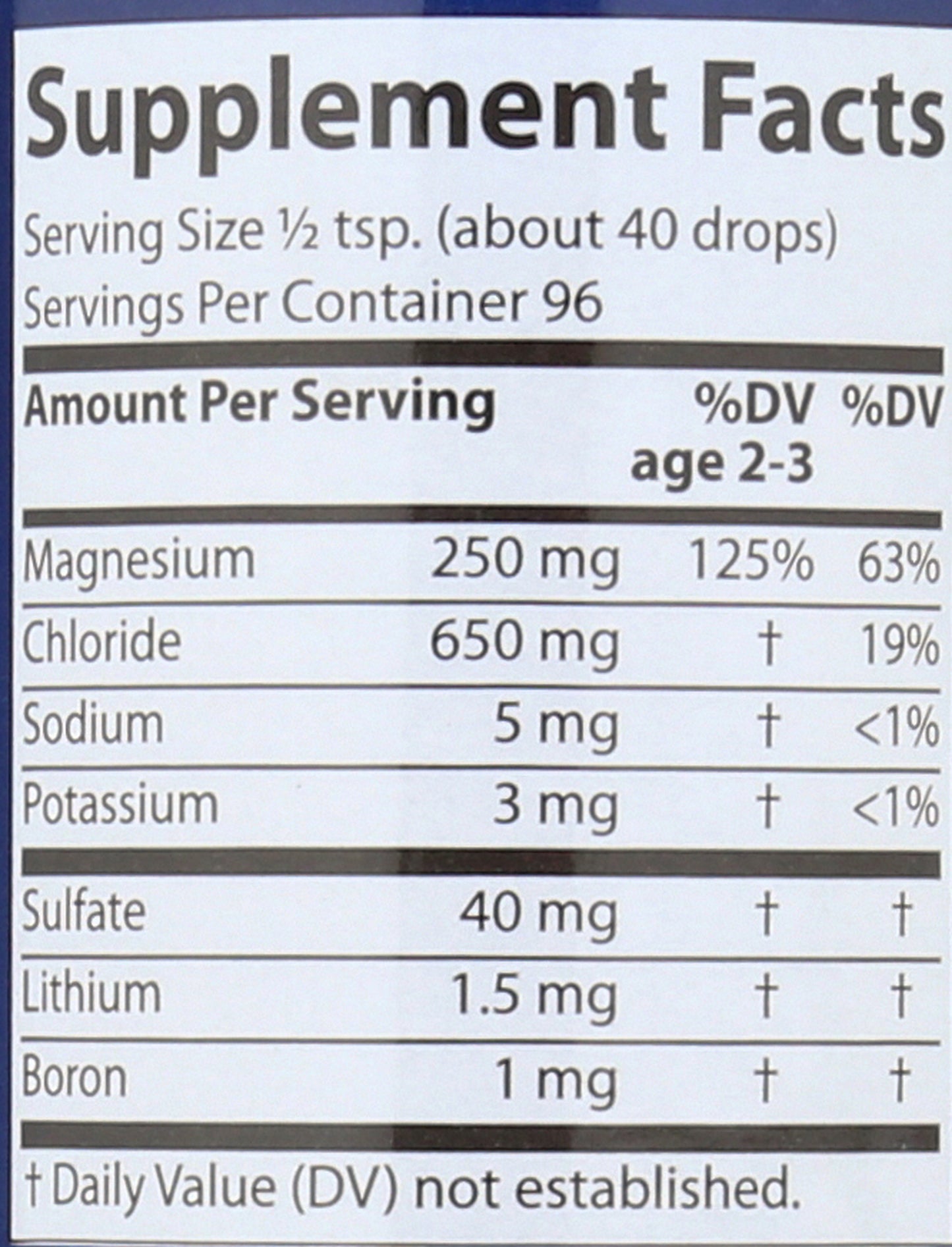 Trace Minerals ConcenTrace Trace Mineral Drops 8 fl. oz Back of Bottle