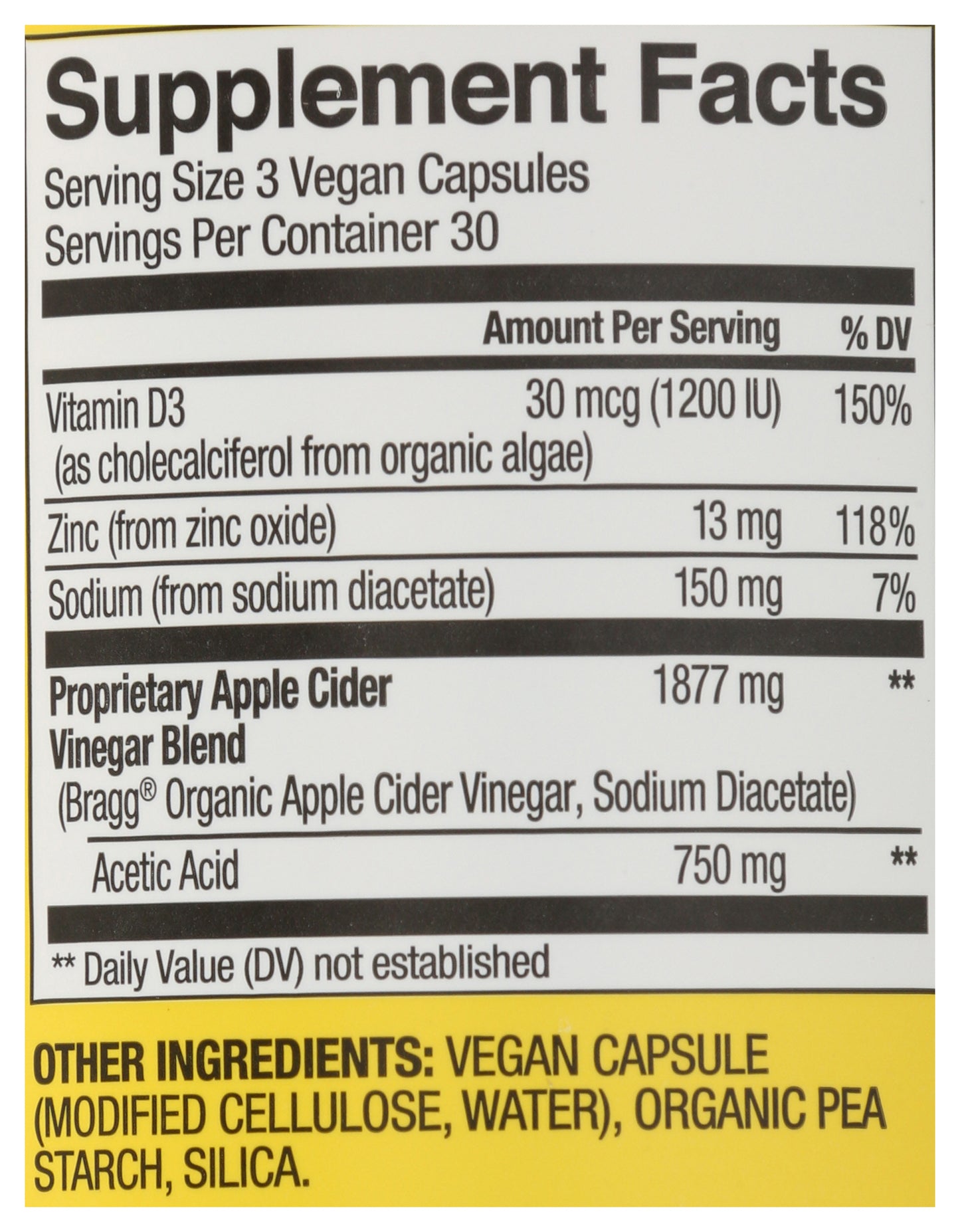 Bragg Apple Cider Vinegar 90 Capsules Back