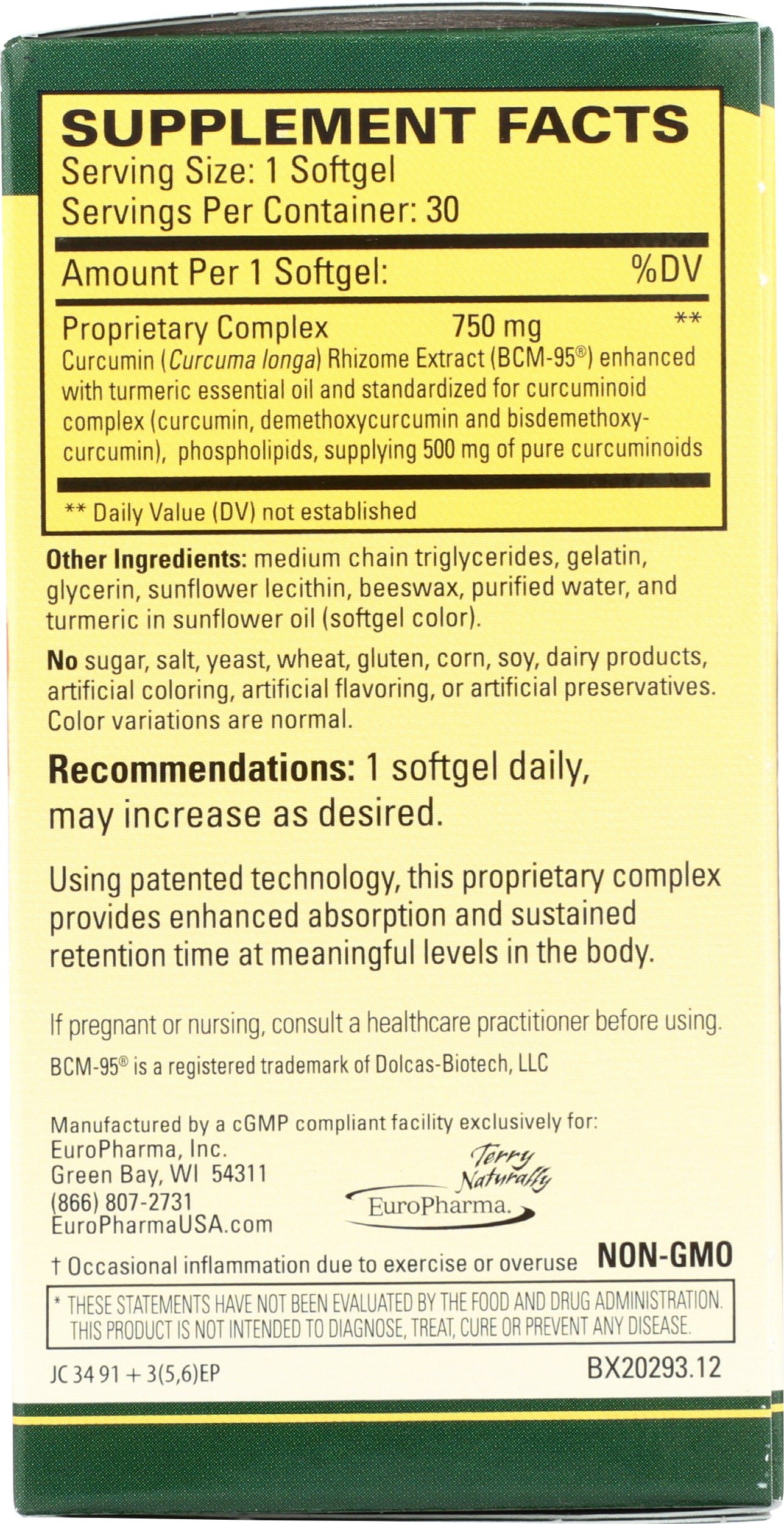 Terry Naturally CuraMed 30 Softgels Back of Box