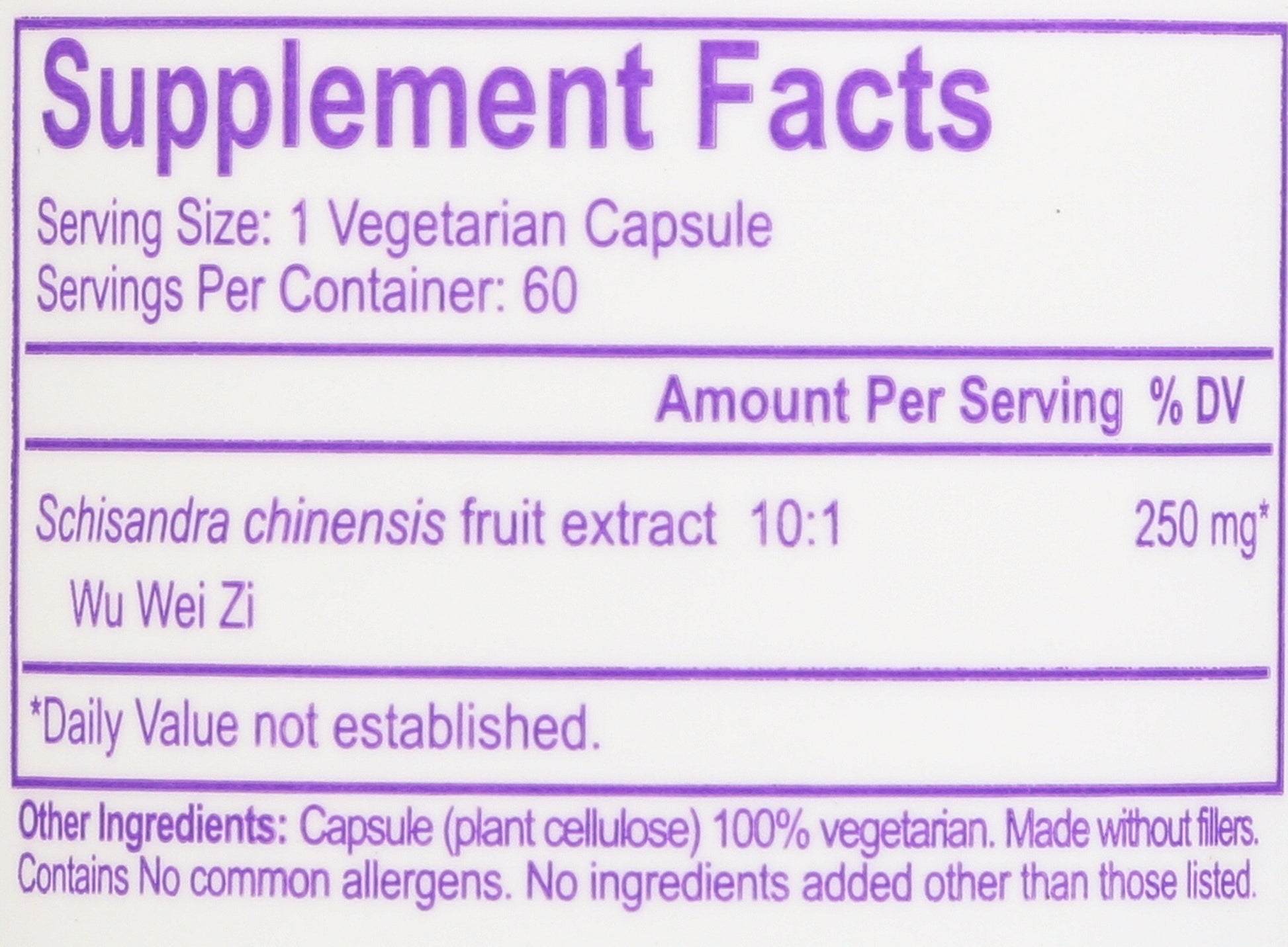 Paradise Schisandra 60 Vegetarian Capsules Back of Bottle