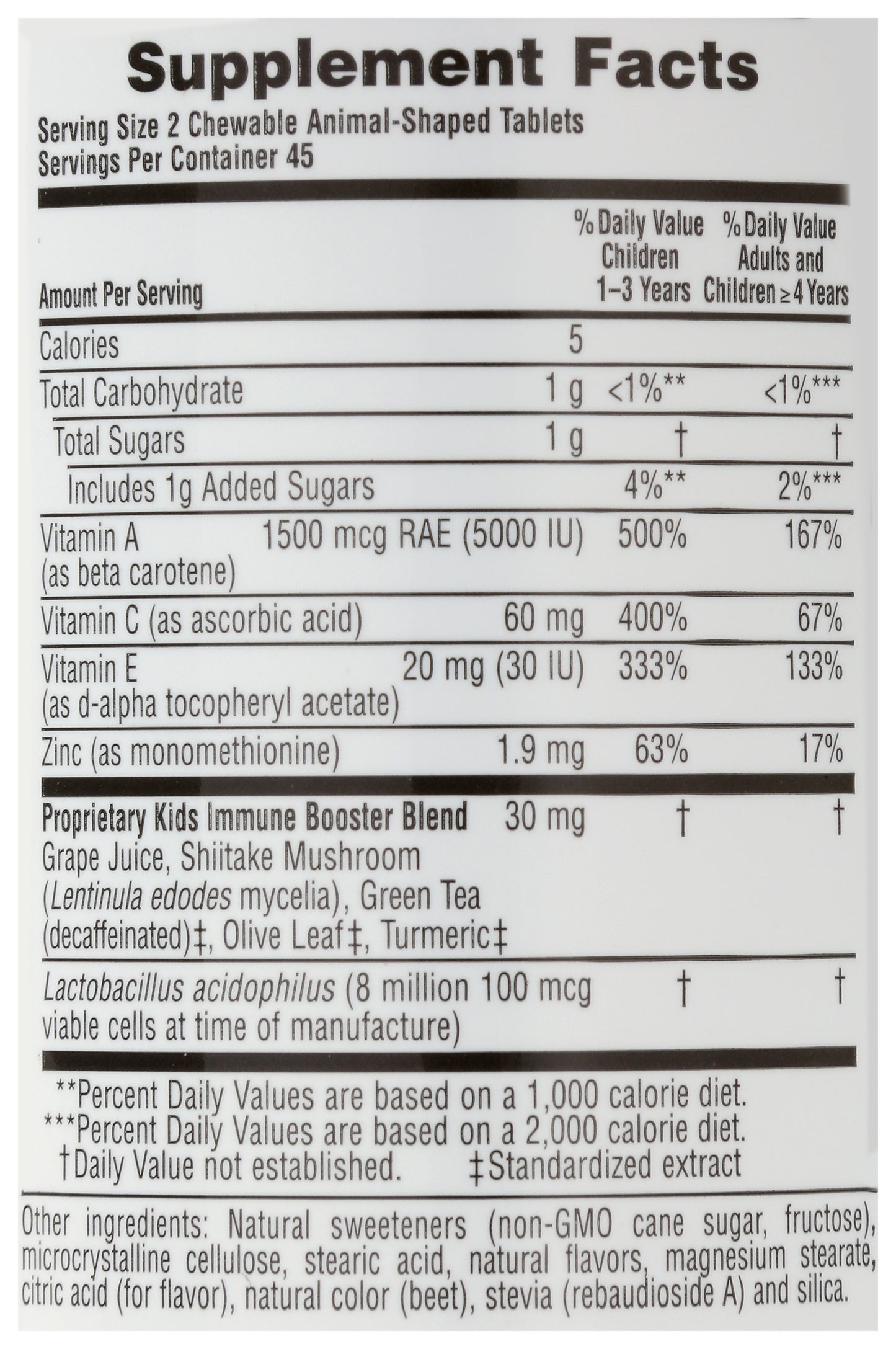 NaturesPlus Animal Parade Immune Booster 90 Chewable Tablets Back