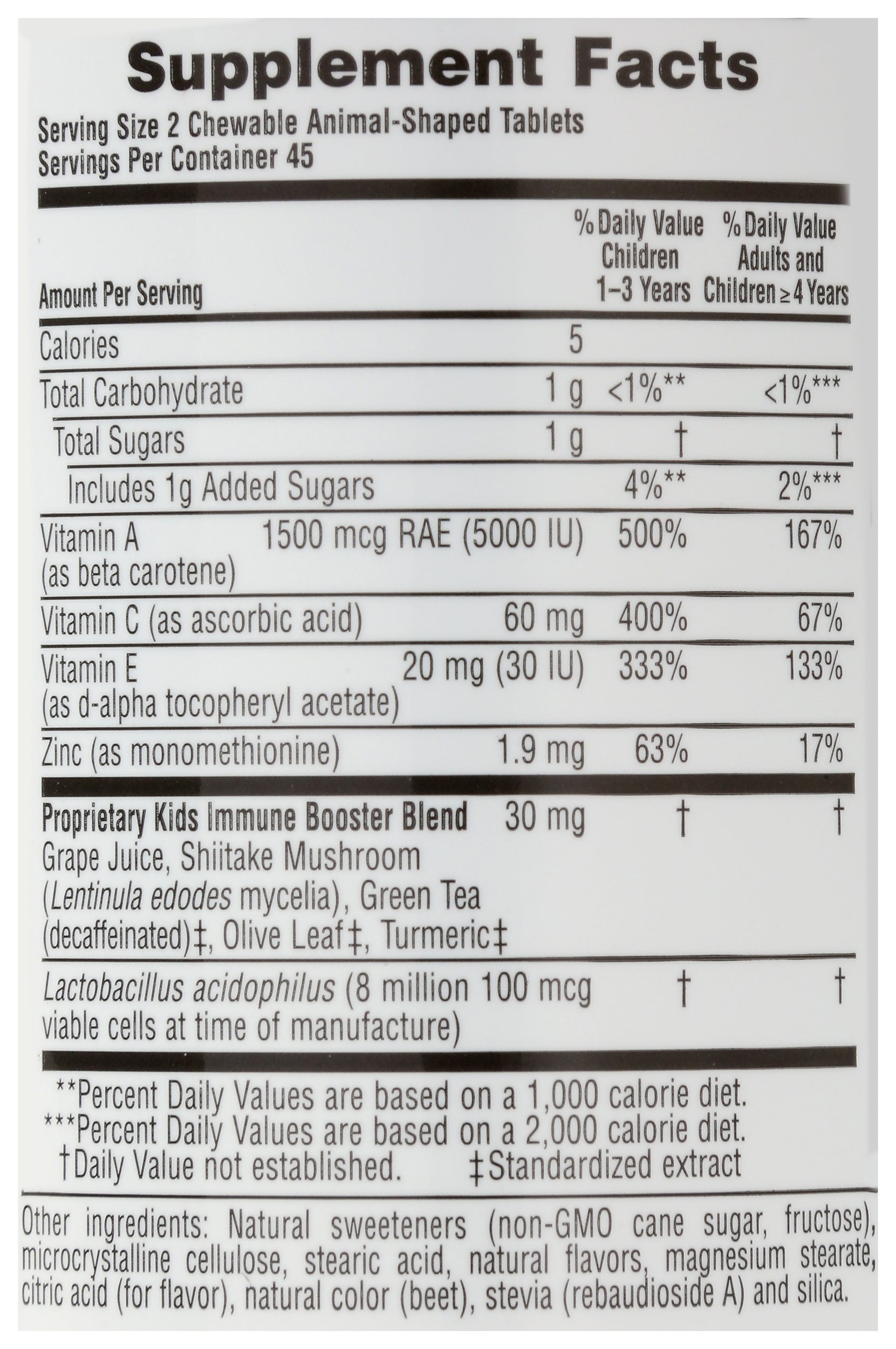 NaturesPlus Animal Parade Immune Booster 90 Chewable Tablets Back