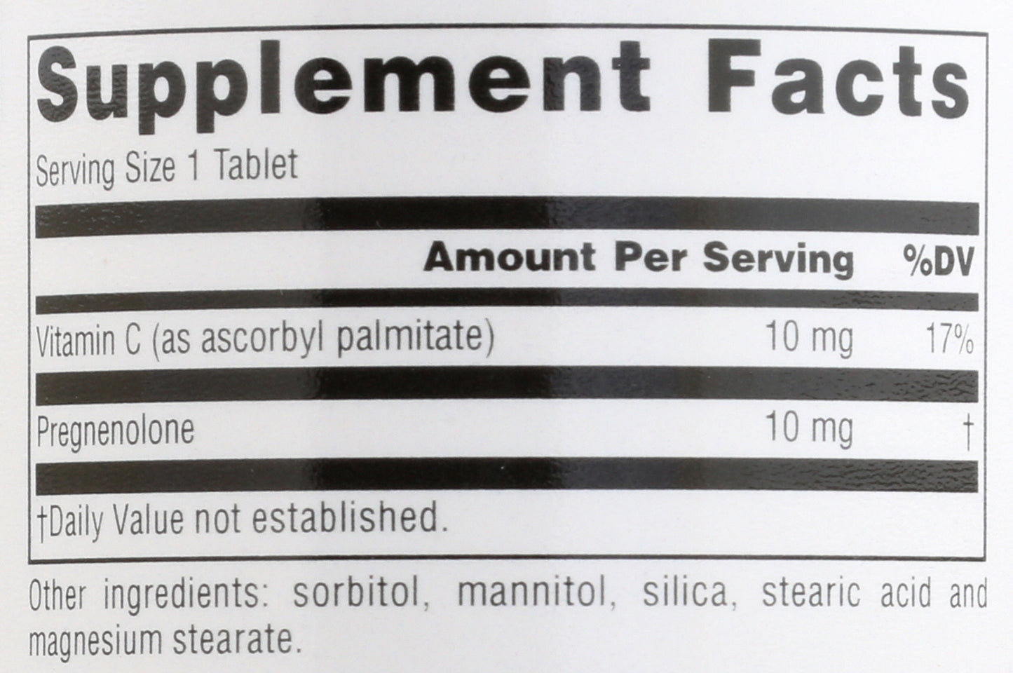 Source Naturals Pregnenolone 60 Tablets Back