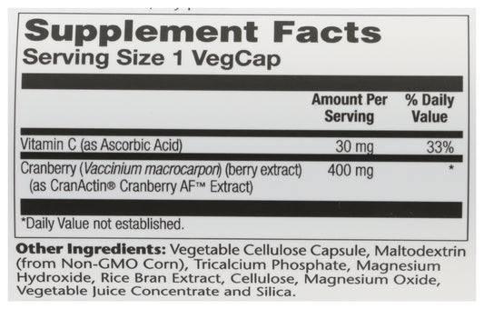 Solaray CranActin 400mg 120 VegCaps Back of Bottle