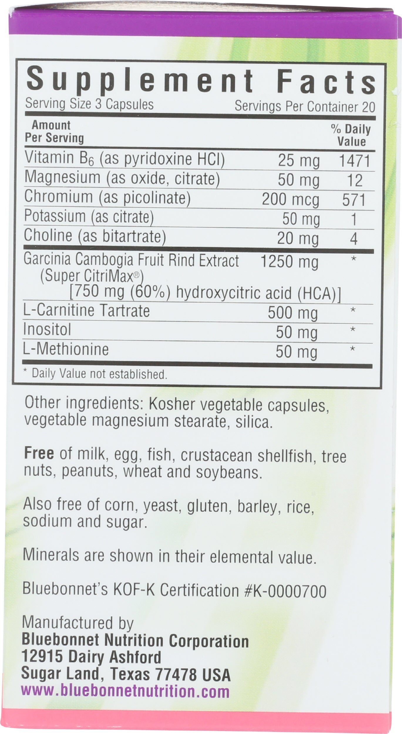 Bluebonnet Skinny Garcinia 60 Vegetable Capsules Back