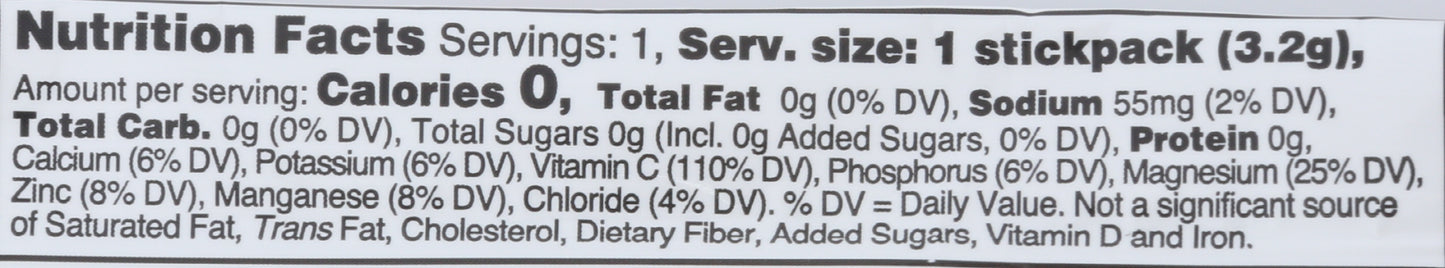 Ultima Replenisher Electrolyte Mix Raspberry Flavor 3.2g Back of Packet