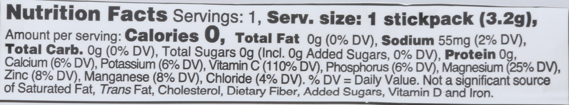 Ultima Replenisher Electrolyte Mix Raspberry Flavor 3.2g Back of Packet