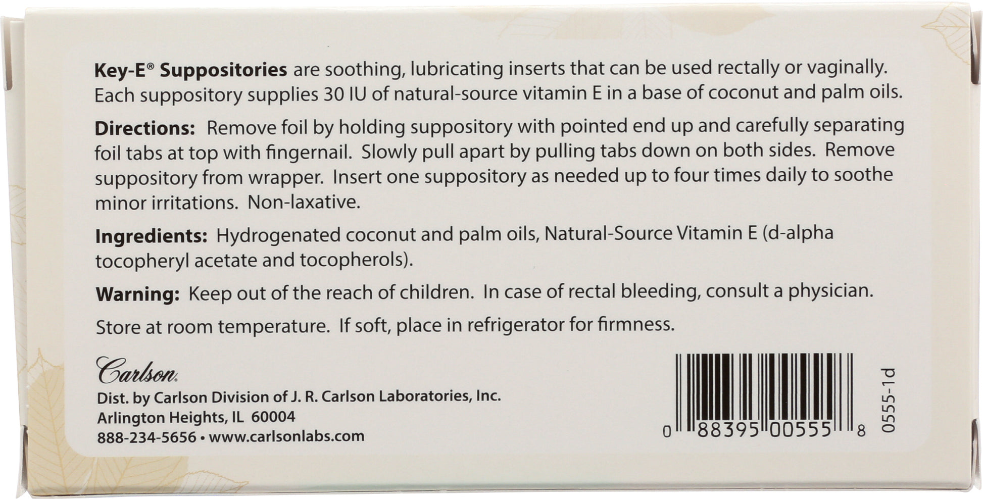 Carlson Key E Suppositories 12 Vitamin E Soothing Inserts Back