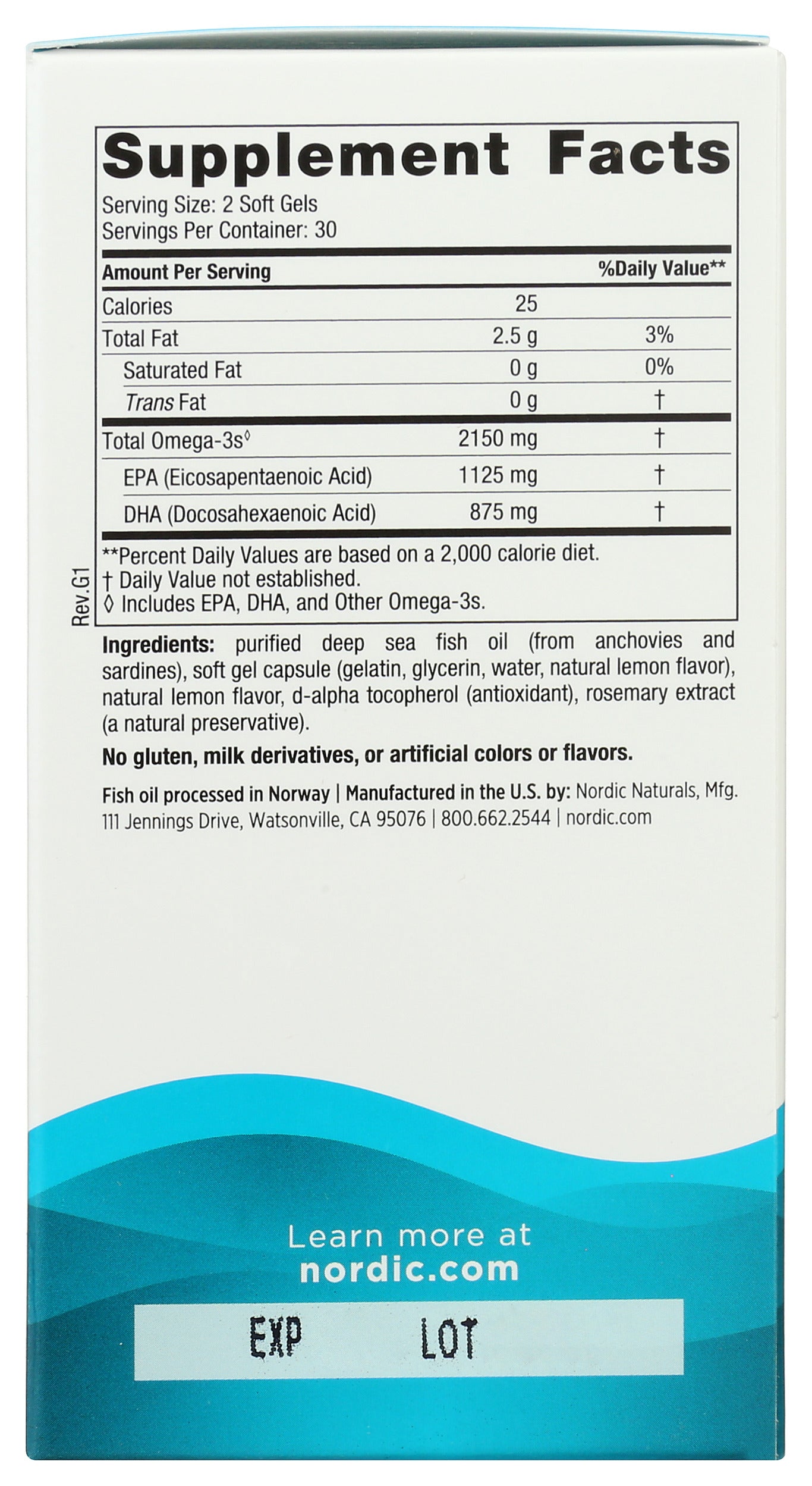 Nordic Naturals Ultimate Omega 2x 2150mg 60 Soft Gels Back of Box