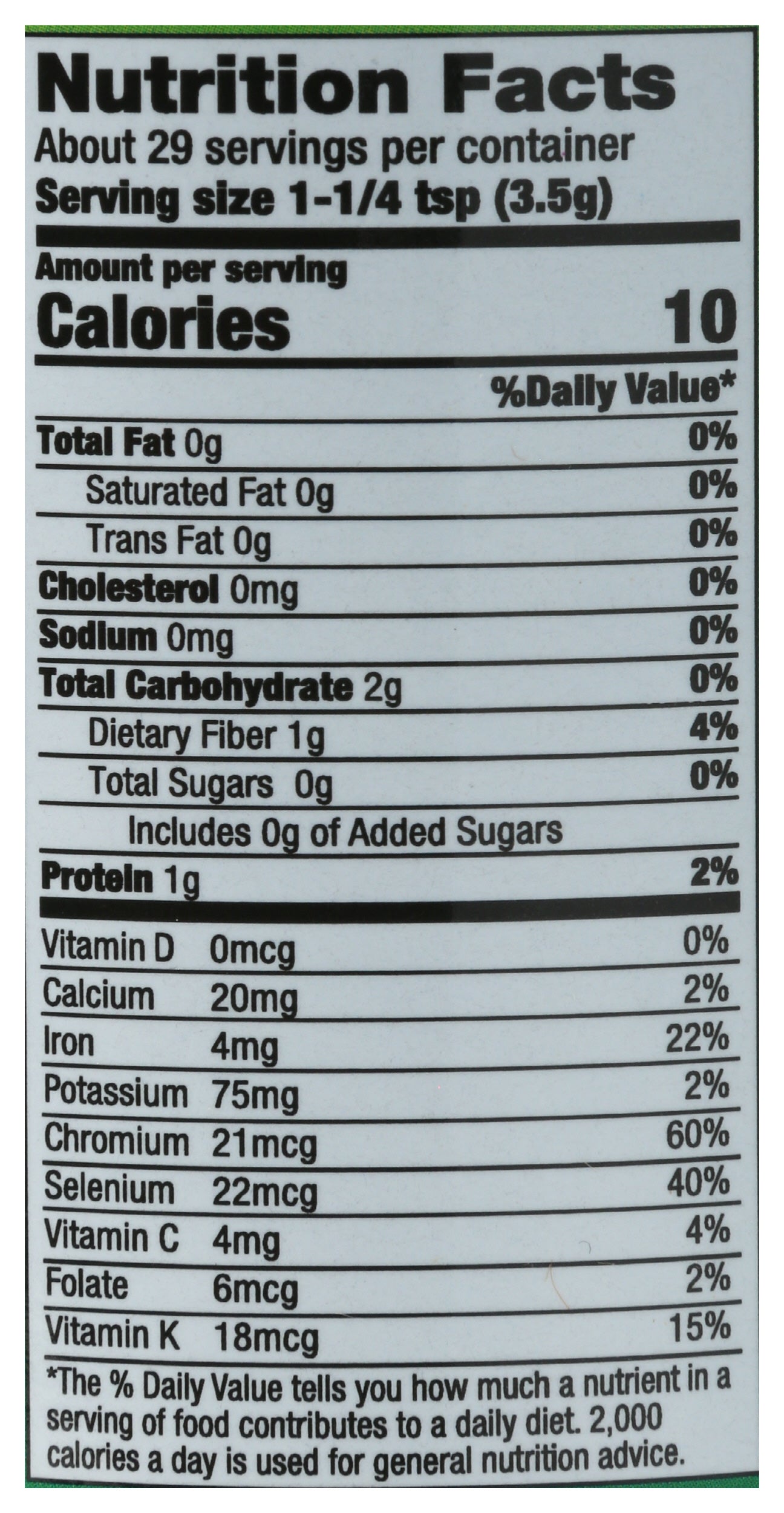 Pines Wheat Grass Powder 3.5oz Back of Bottle