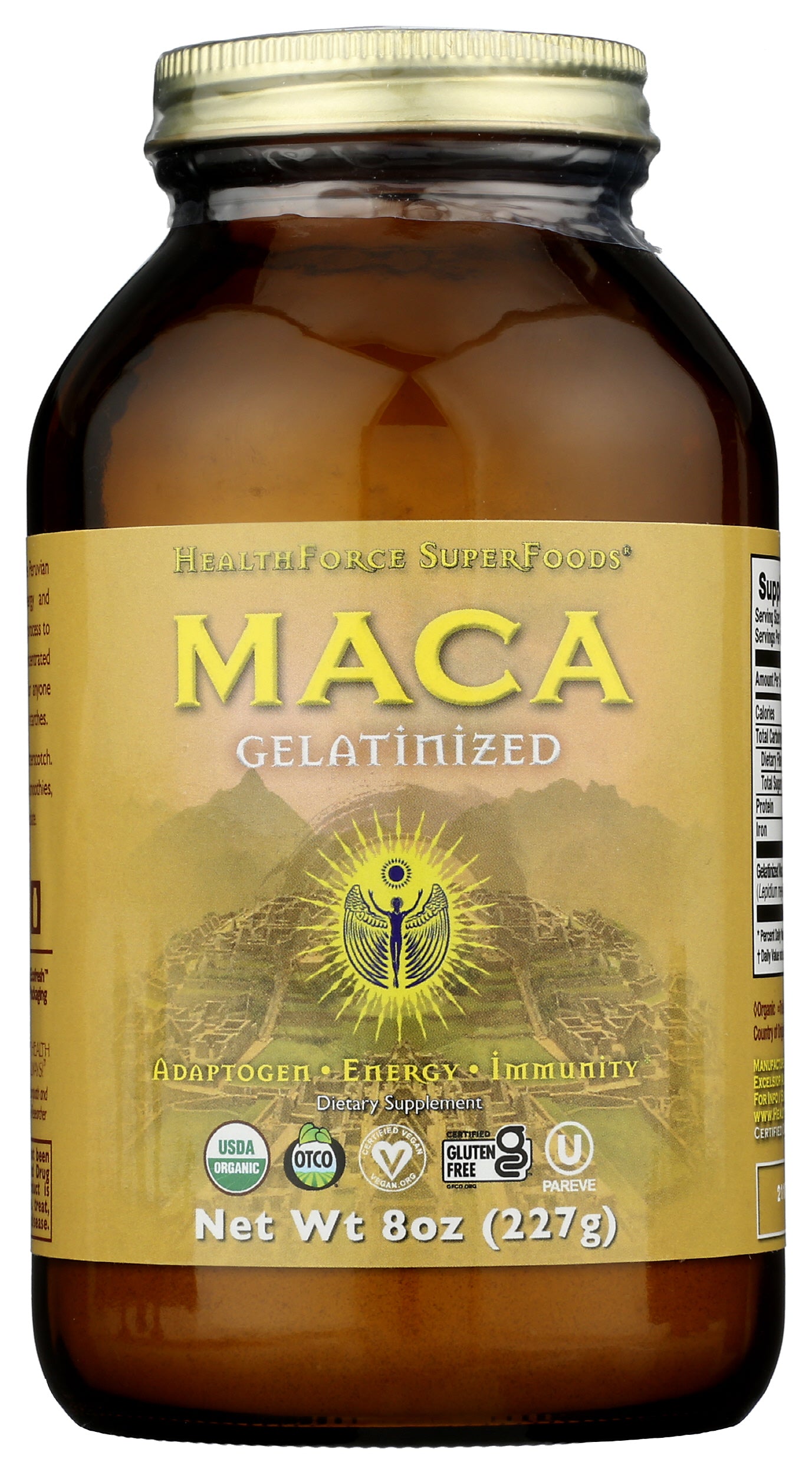 HealthForce SuperFoods Maca Gelatinized 8oz Front of Jar