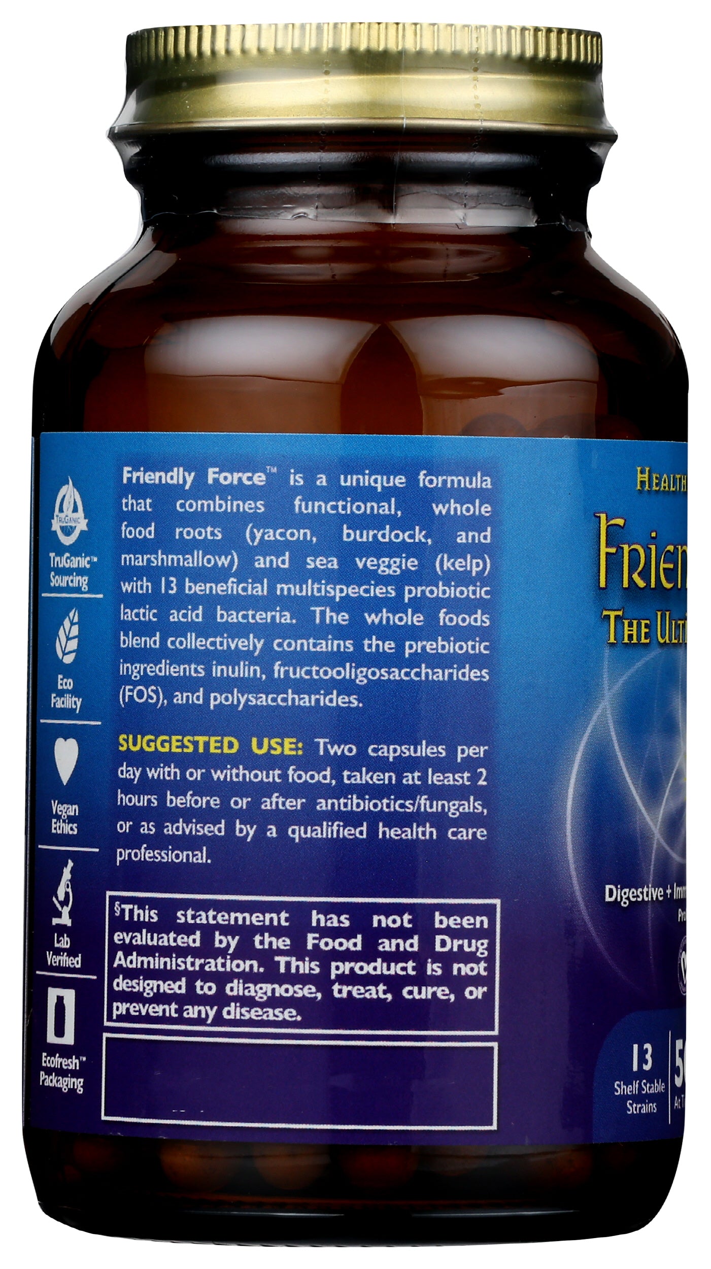 HealthForce SuperFoods Friendly Force Probiotic Back of Bottle