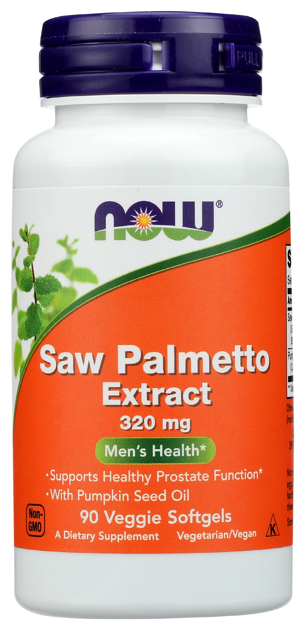 Now Saw Palmetto Extract 320mg 90 Veggie Softgels Front of Bottle