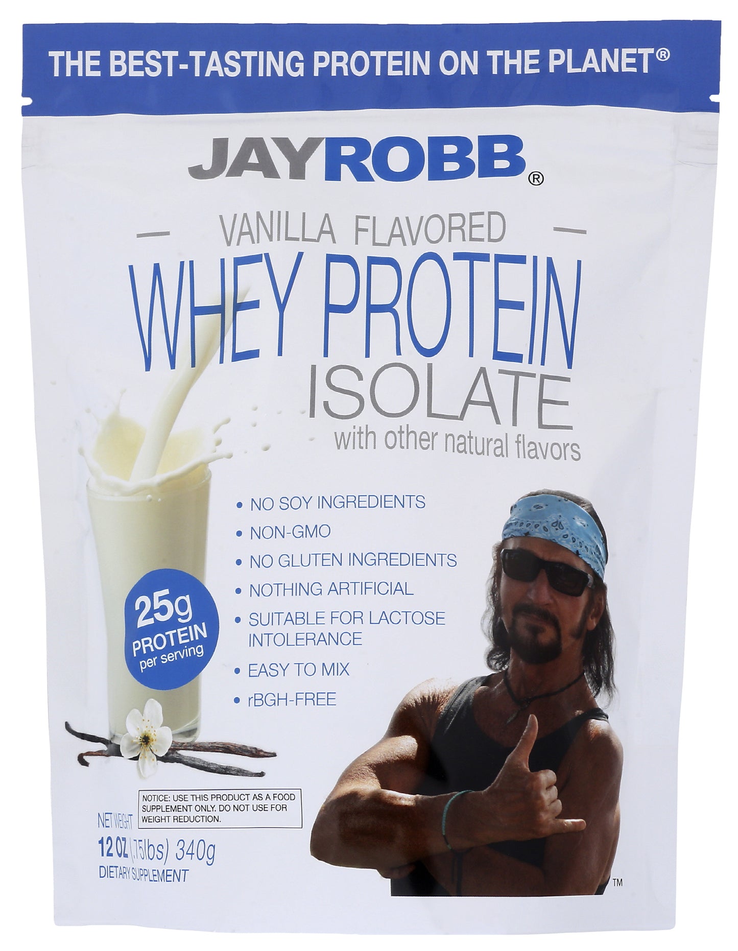 Jay Robb Vanilla Flavored Whey Protein Isolate 12 Oz Front of Bag