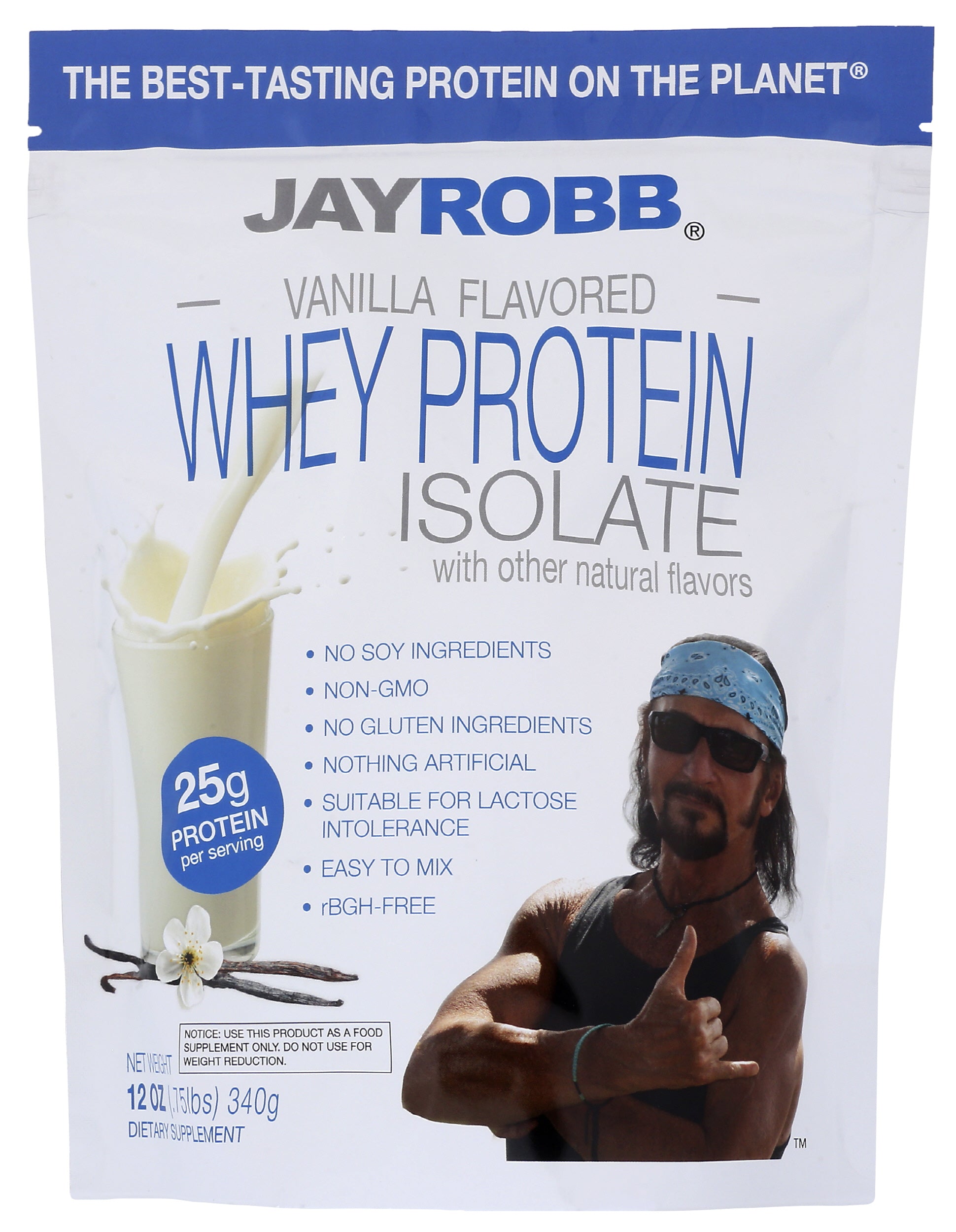 Jay Robb Vanilla Flavored Whey Protein Isolate 12 Oz Front of Bag