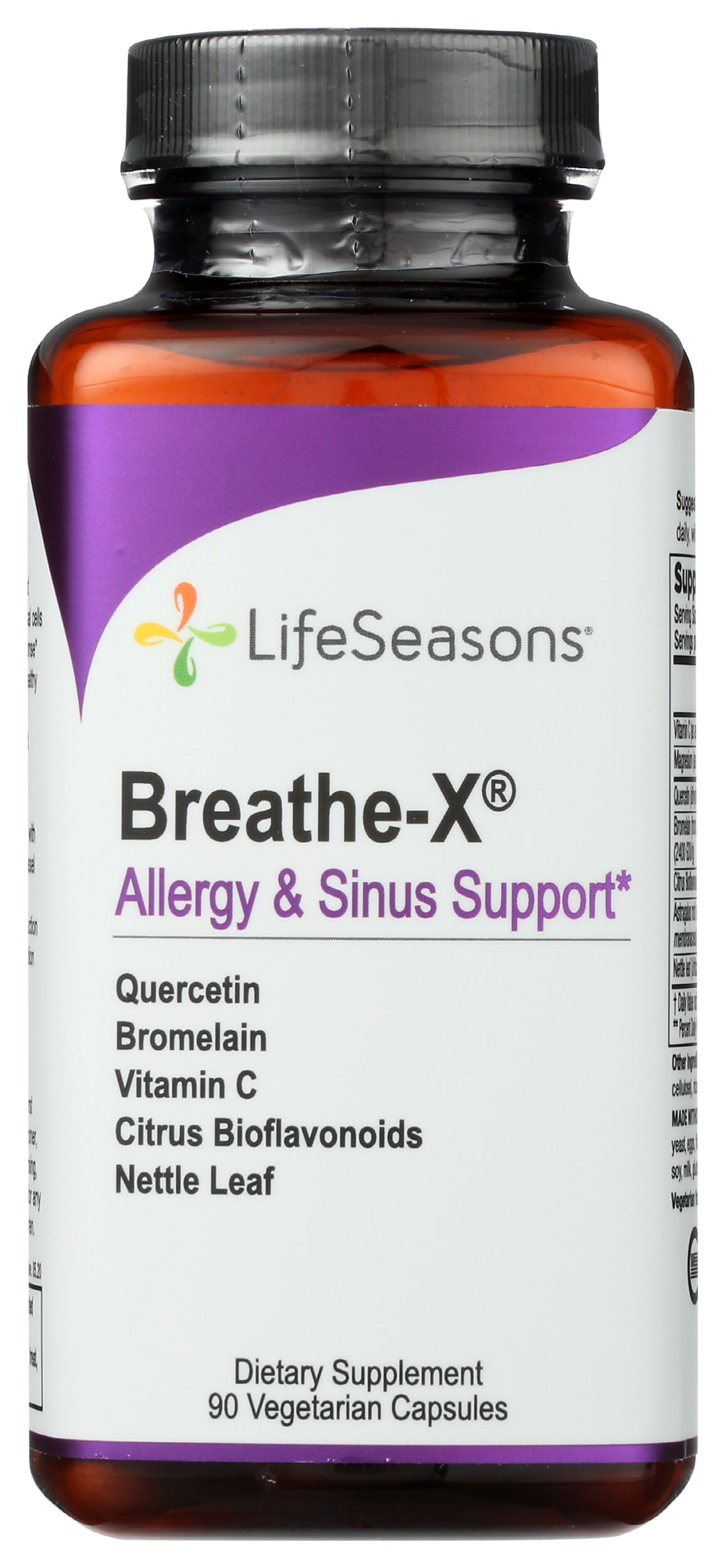 LifeSeasons Breathe-X 90 Veg Capsules Front of Bottle