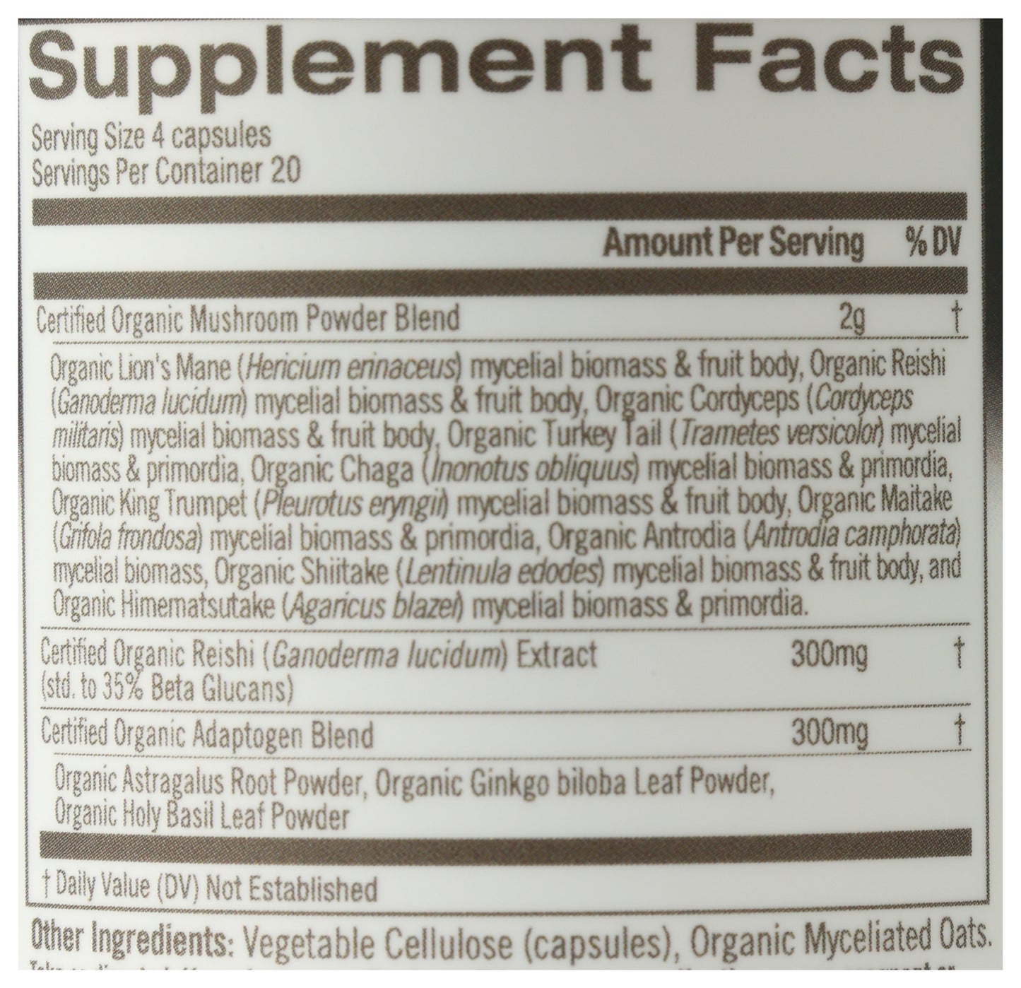 Om Master Blend 80 Vegetable Capsules Back of Bottle