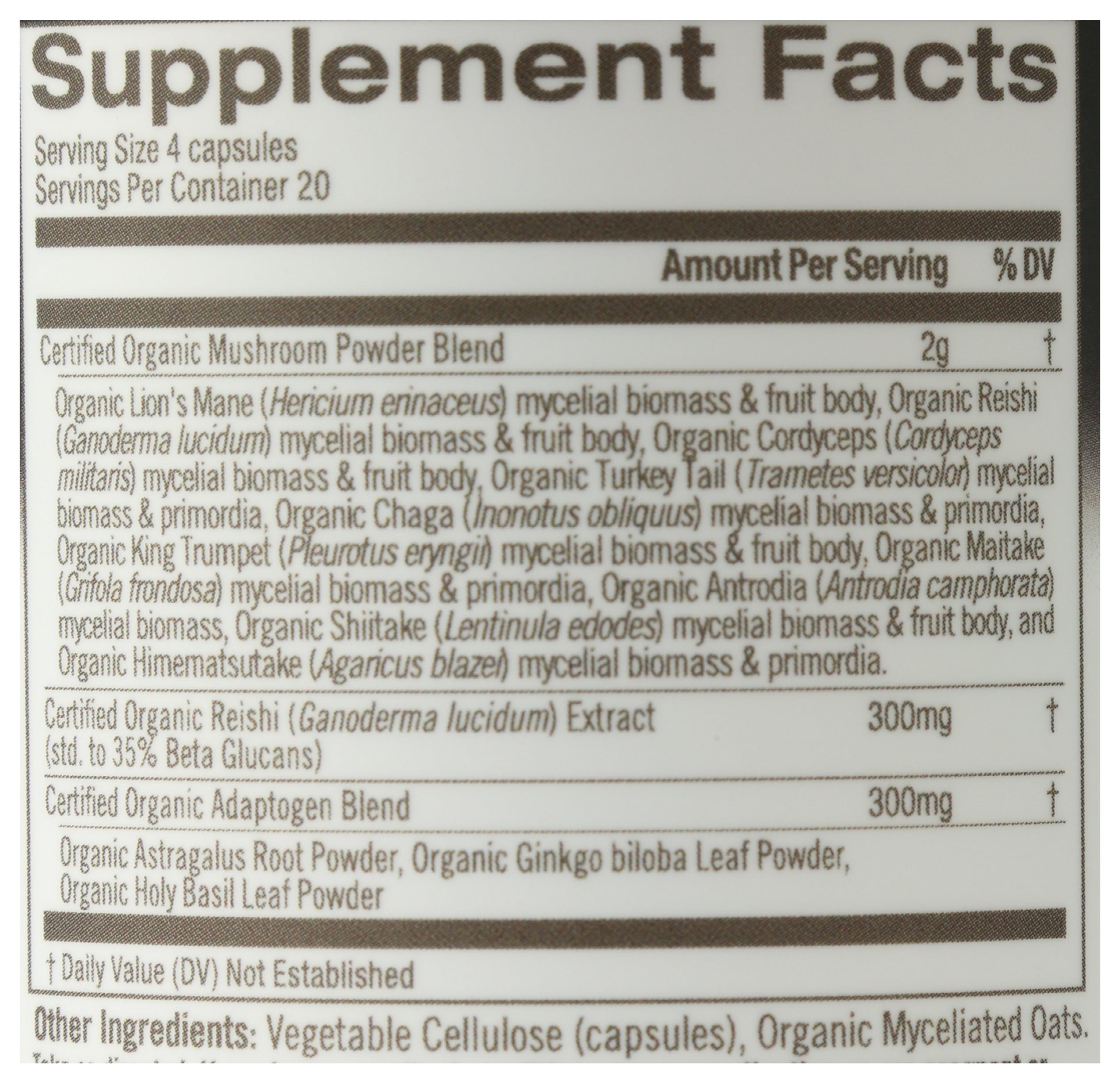Om Master Blend 80 Vegetable Capsules Back of Bottle