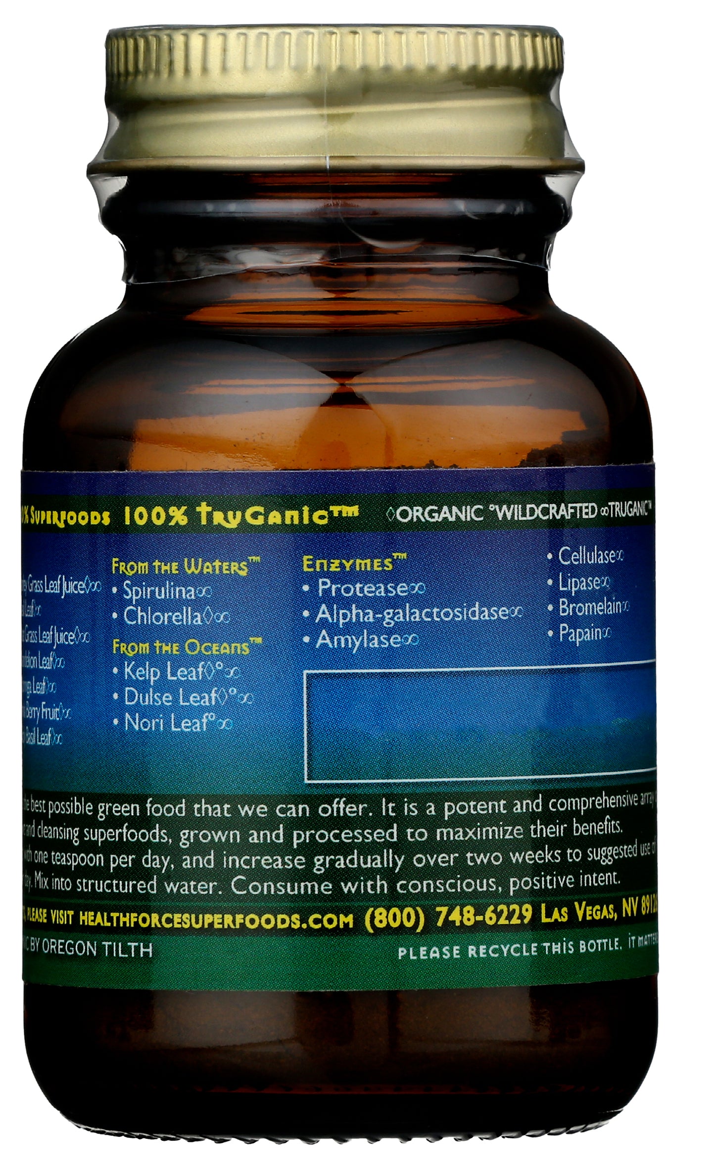 HealthForce SuperFoods Vitamineral Green Powder 20g Back of Bottle