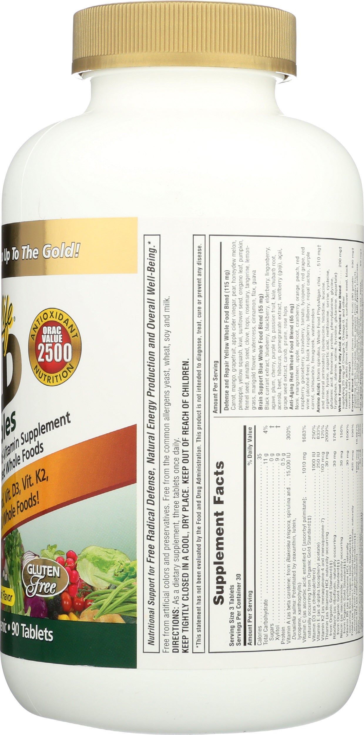 Natures Plus Source of Life Gold Chewables Tropical Fruit 90 Tablets Back of Bottle