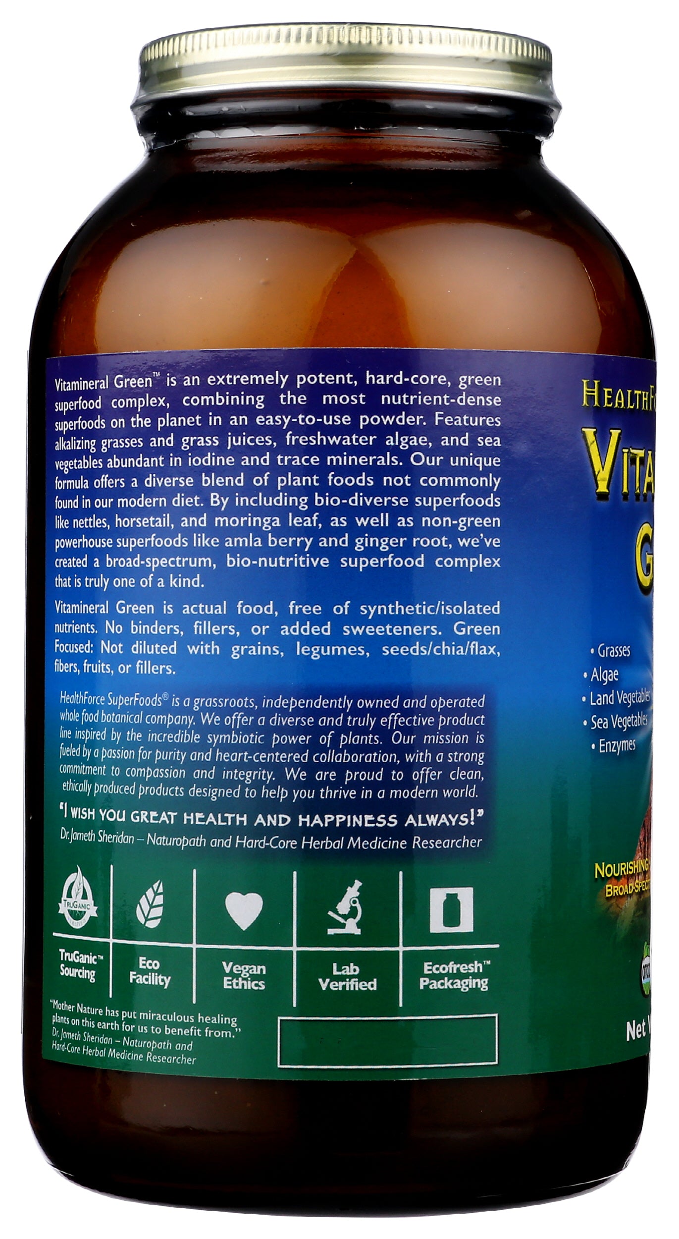 HealthForce SuperFoods Vitamineral Green Powder 500g Back of Bottle