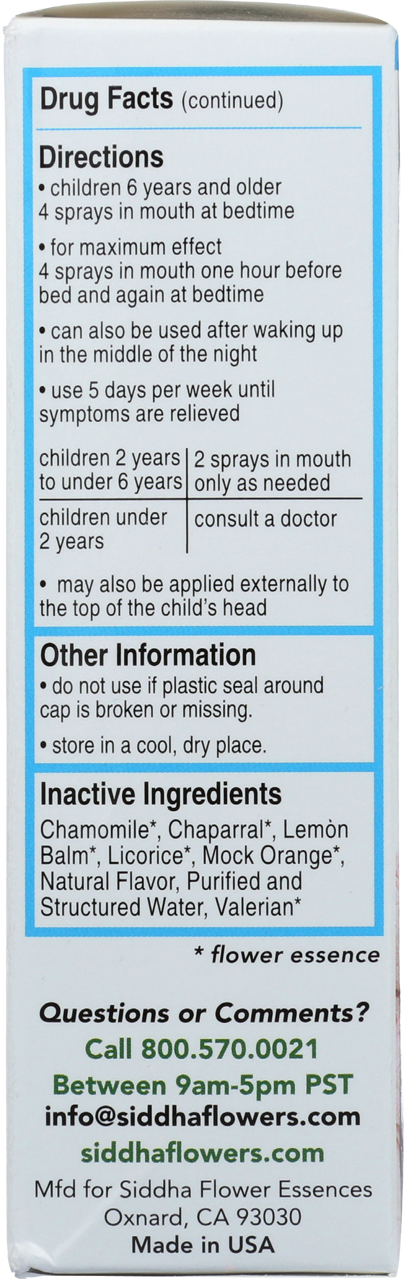 Siddha Remedies Soothe & Sleep Kids 2+ 1 Fl. Oz. Back