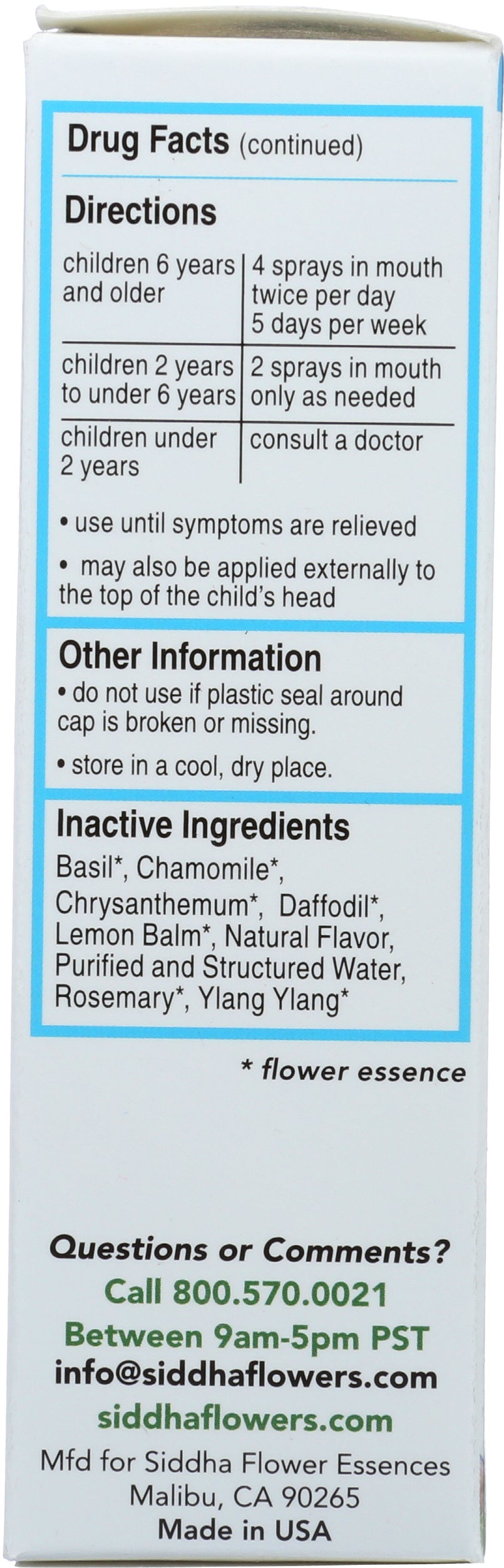 Siddha Remedies Stress Relief Kids 2+ 1 Fl. Oz. Back